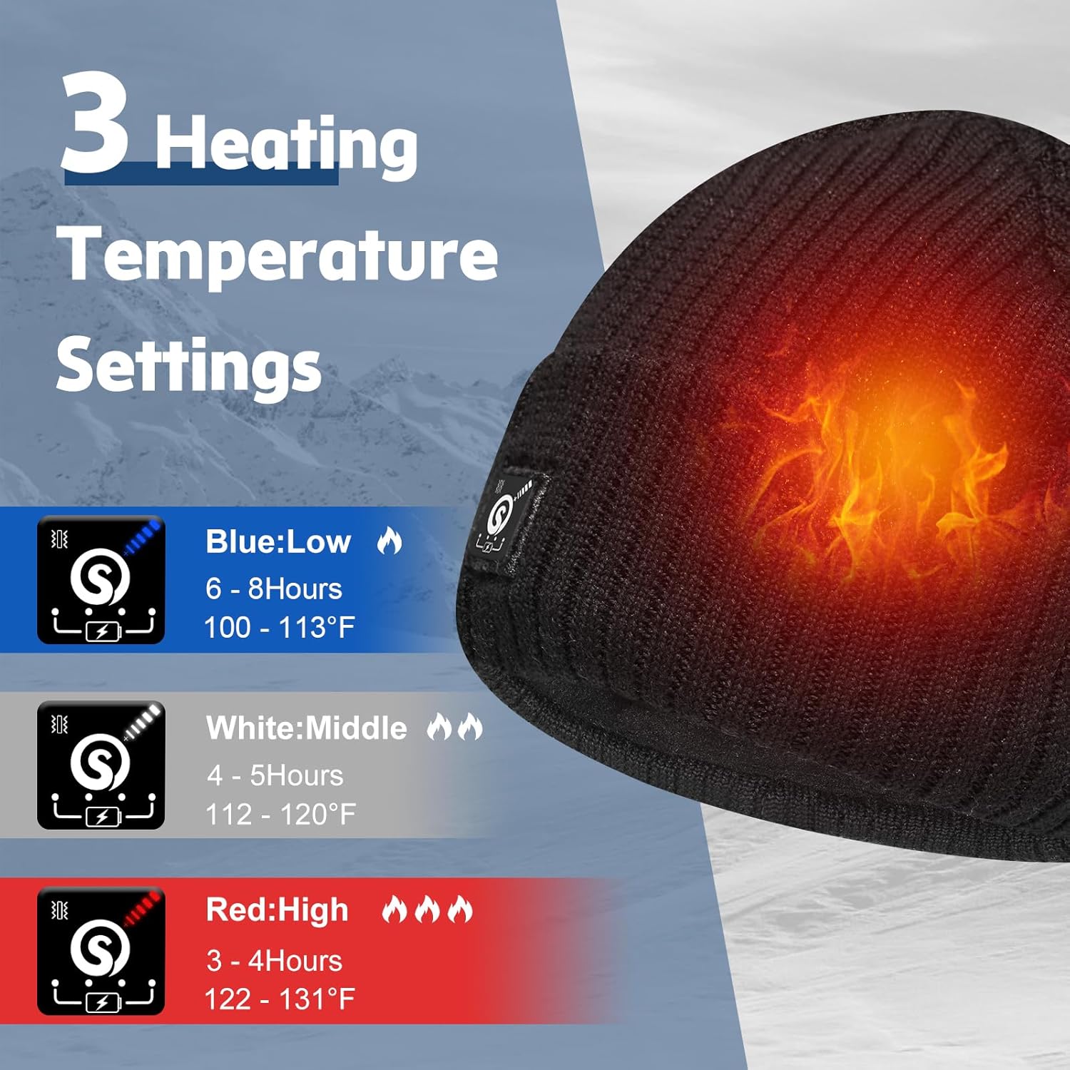 WERMSOCK Gorro calentado a batería, gorro eléctrico recargable con calavera, gorro térmico para hombres y mujeres, para senderismo, pesca, esquí,