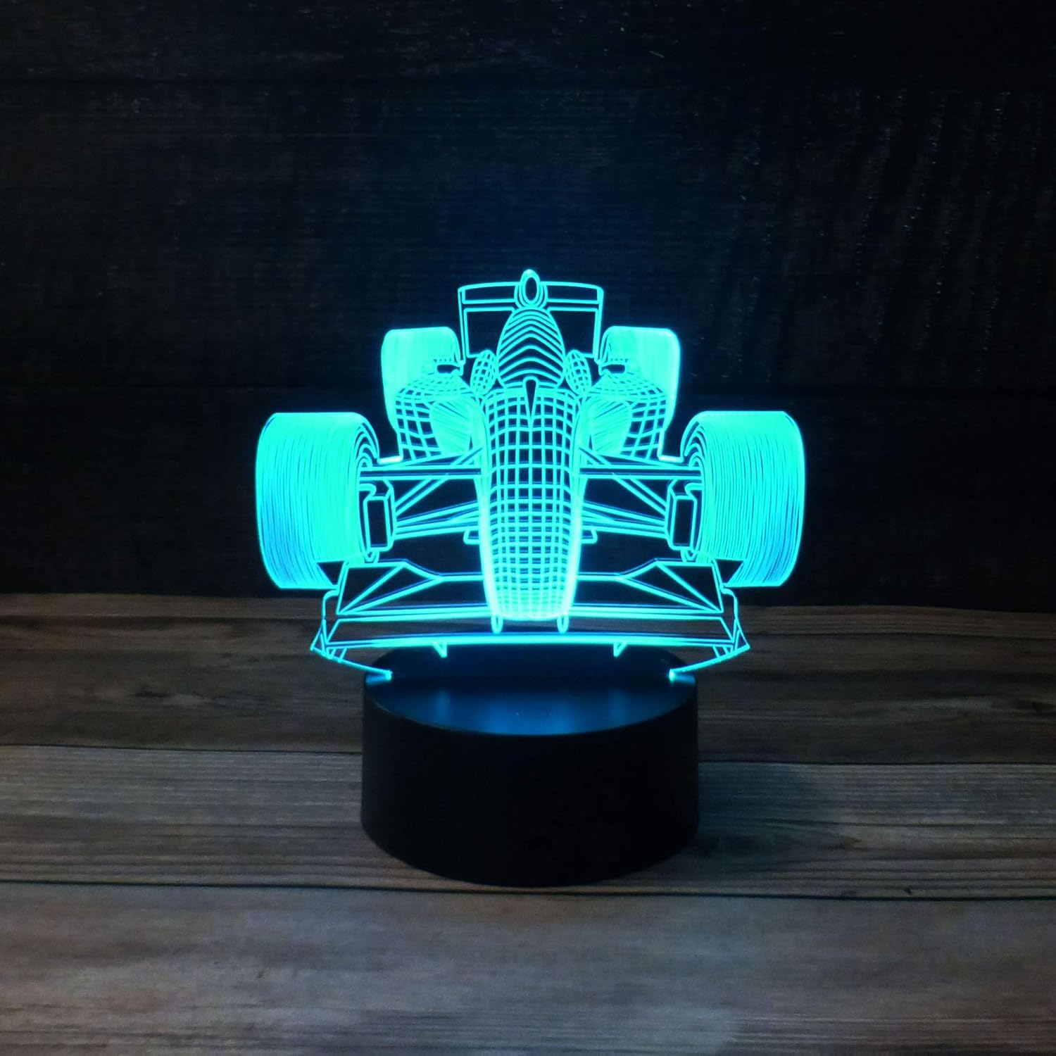 Luz de escritorio 3D de Fórmula 1 para auto de carreras, base de lámpara LED de 7 colores con USB o batería y control táctil, desvanecimiento
