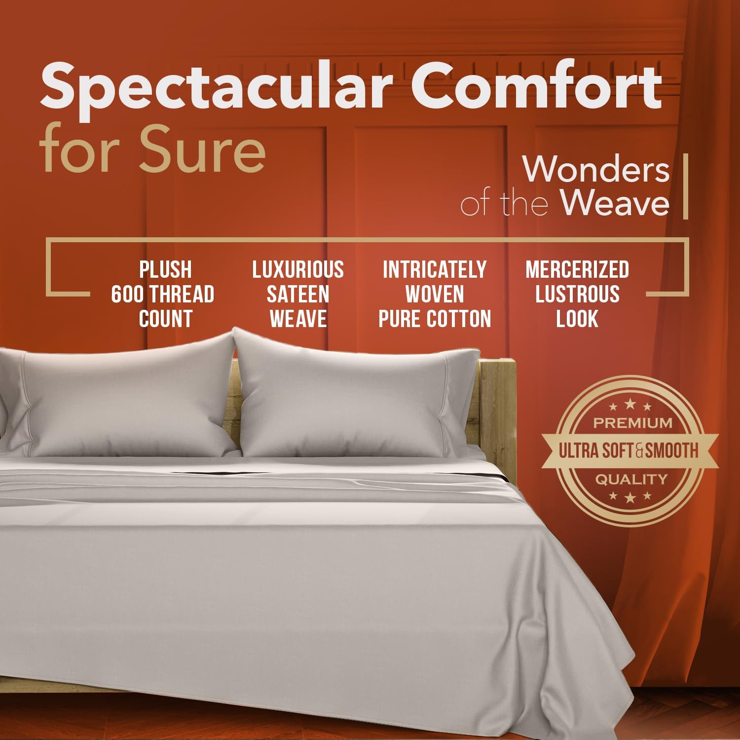 Texas Linen Co. Comfy Sheets – Juego de sábanas de 600 hilos, 100% algodón, 4 piezas de algodón de fibra larga para cama, transpirable, suave y