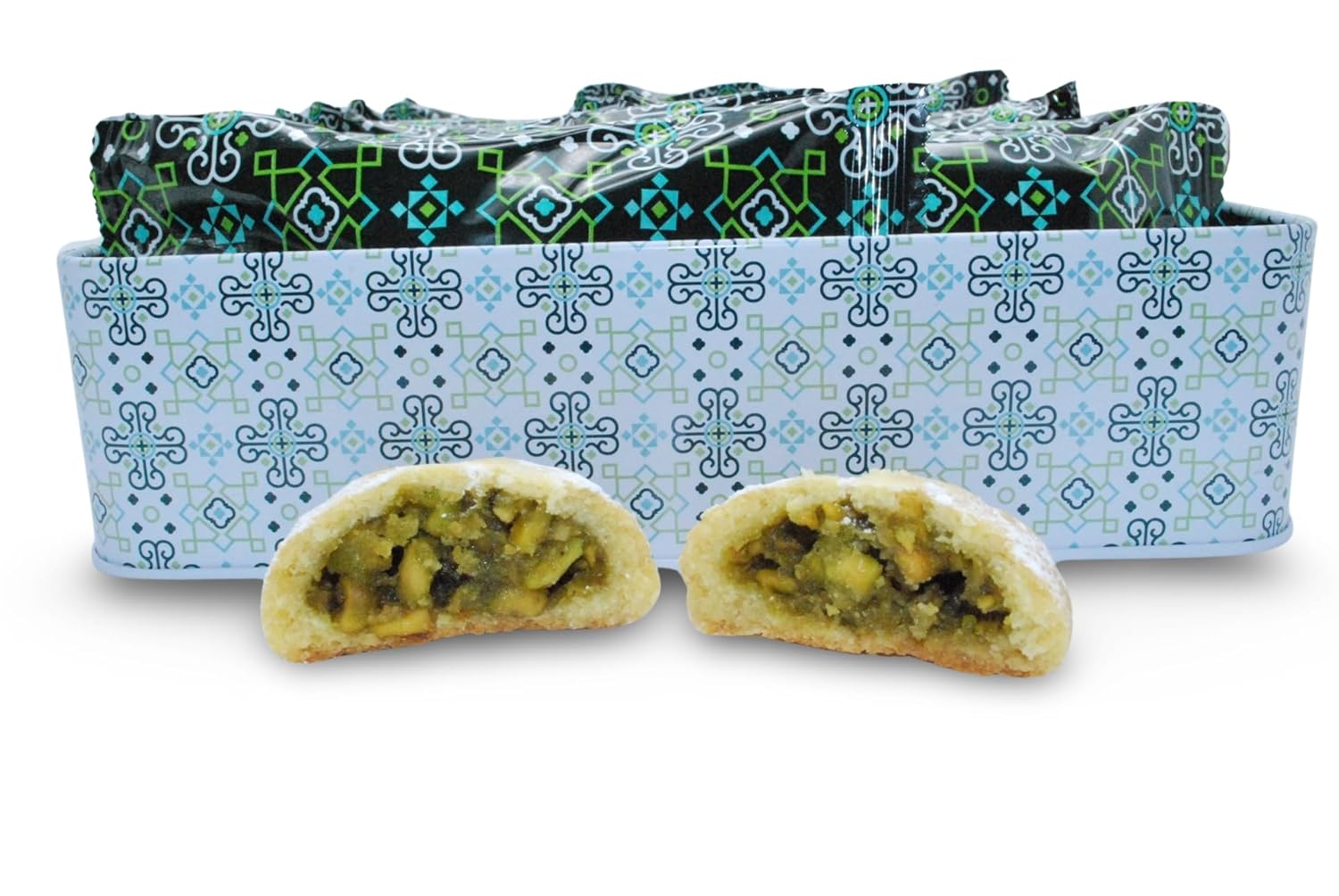 Al Bohsali Galletas de mantequilla rellenas de pistacho Maamoul 12 bolsas individuales