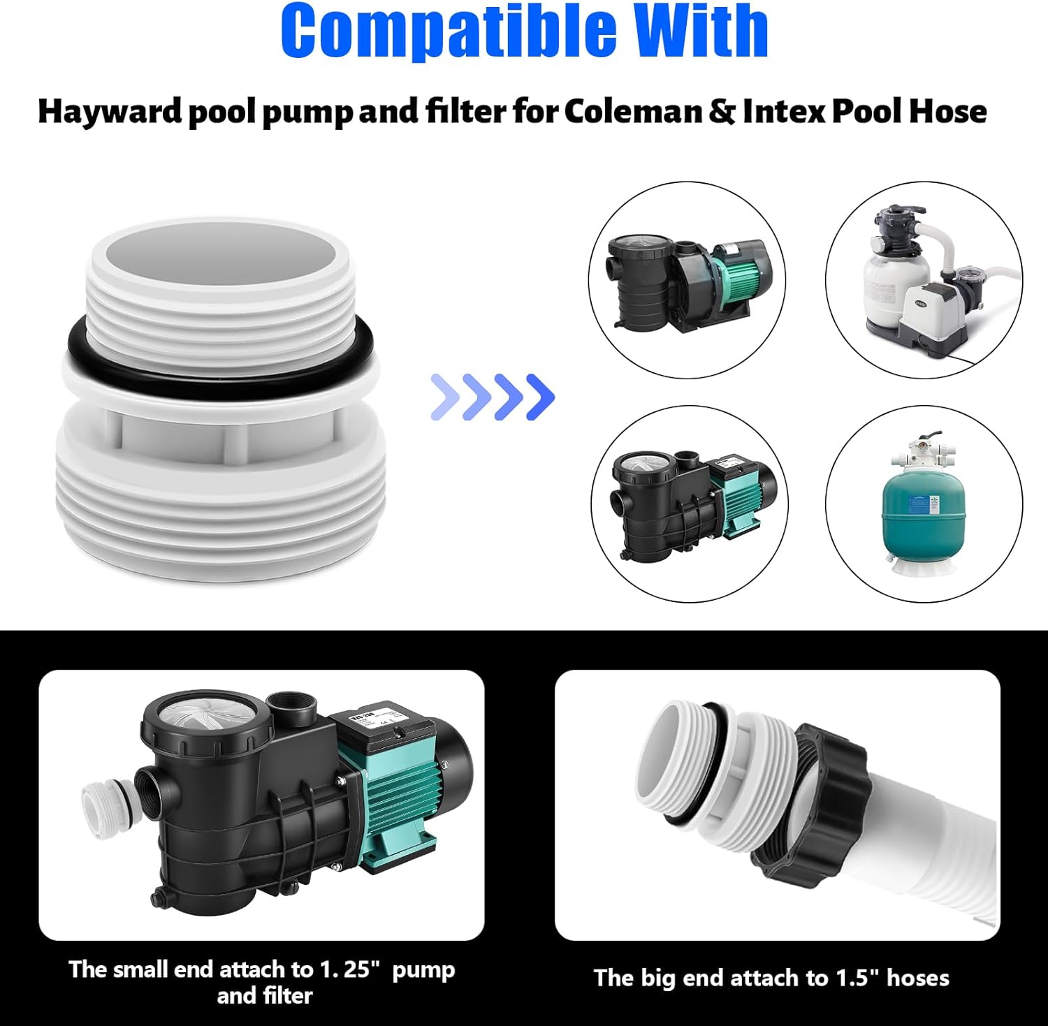 Adaptadores de conversión de manguera de 1.575 in a 1 12 pulgadas 4560 – Kit de conversión de manguera de filtro compatible con Intex Hayward
