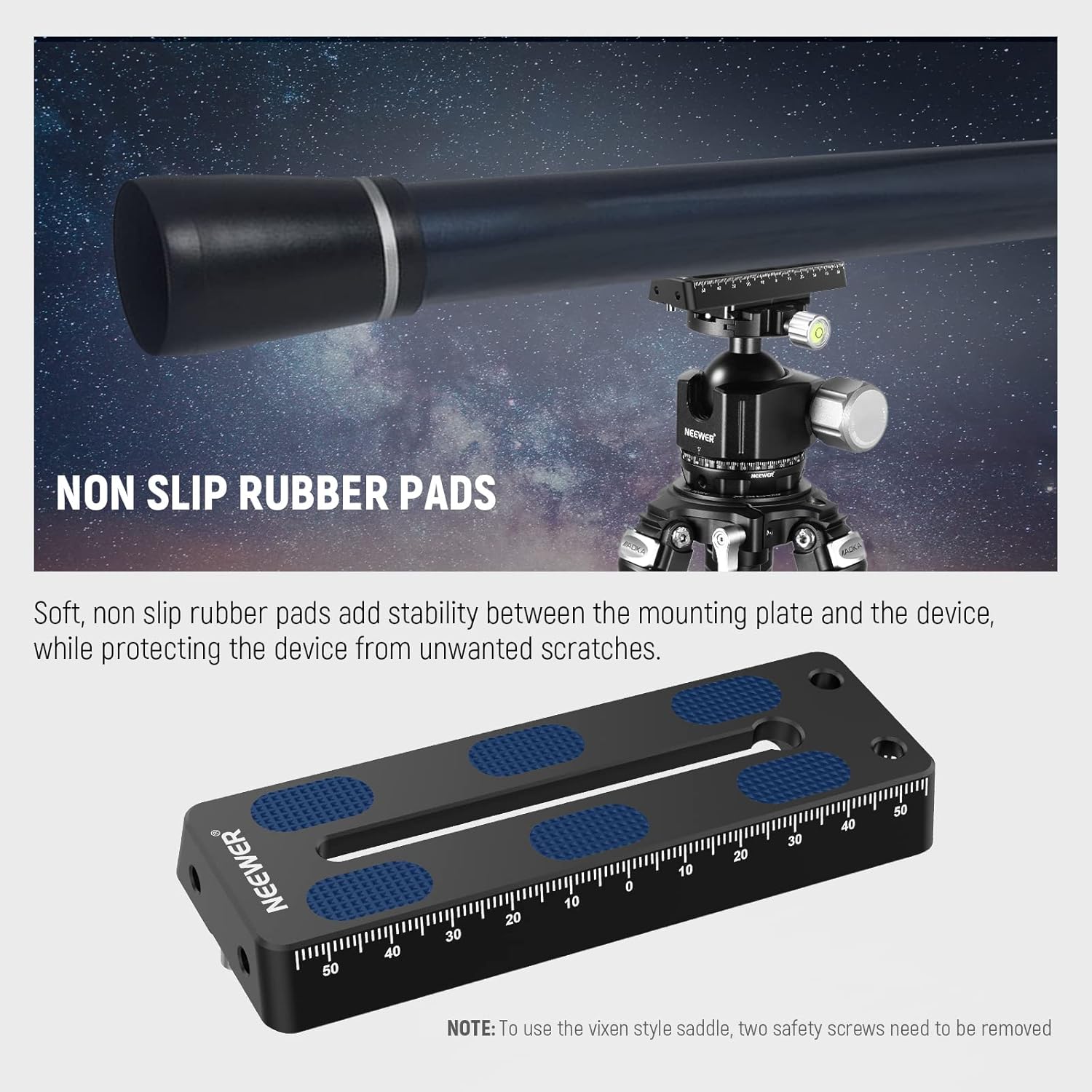 NEEWER 4.72″120mm Rail Bar Vixen Style Dovetail Plate, Metal Montaje Placa Sillín con 14″ 38″ D Anillo Tornillo para Telescopio Montaje Adaptador