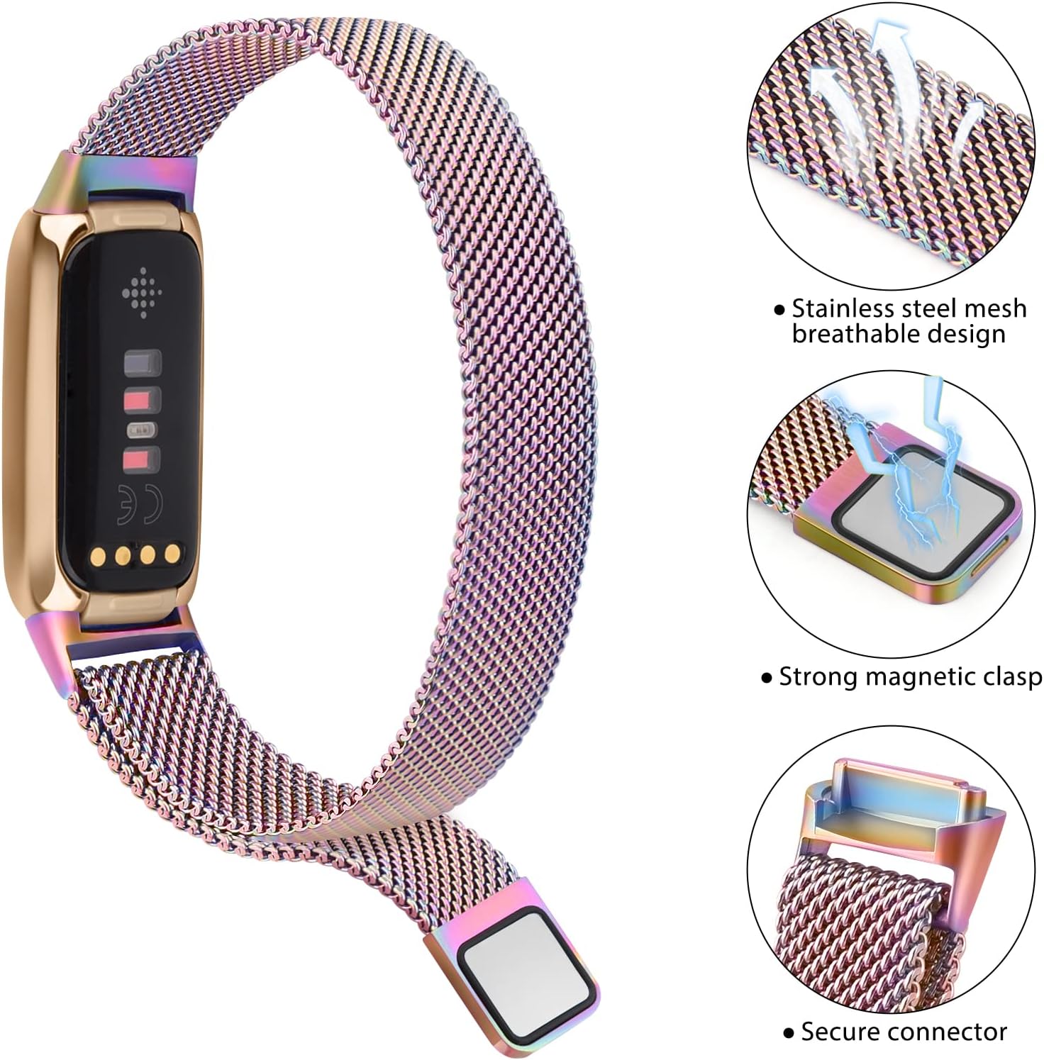 Correa de metal compatible con Fitbit Luxe Bands, correa de repuesto ajustable de malla de acero inoxidable para Fitbit LuxeLuxe Special Edition