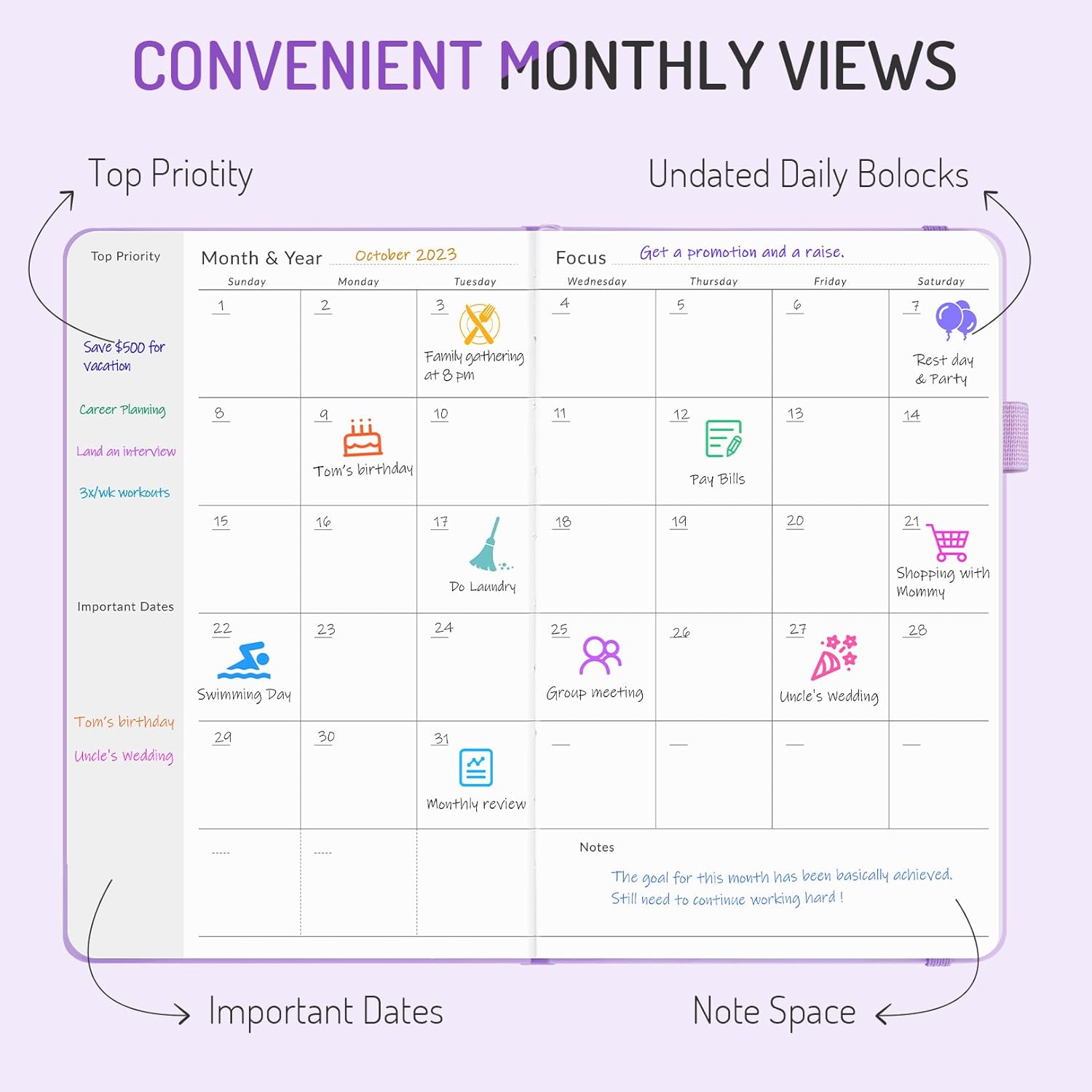 Forvencer – Agenda semanal y mensual simplificada para 2024, agenda semanal y mensual simplificada, lindo cuaderno organizador diario, diario para