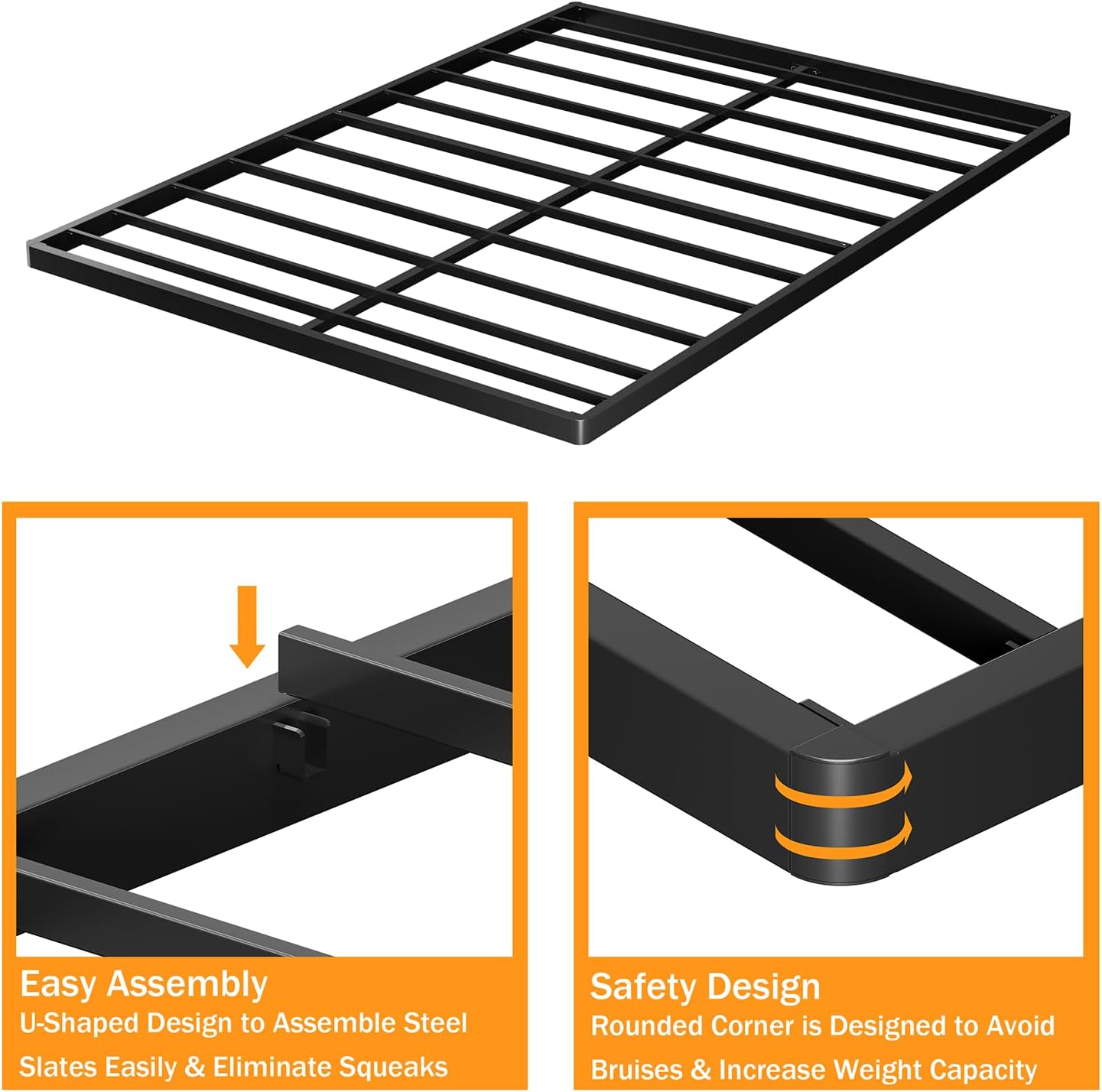 Somier King de 2 pulgadas de alto y listones de repuesto para cama, soporte de colchón resistente, marco de cama de perfil bajo, estructura de acero