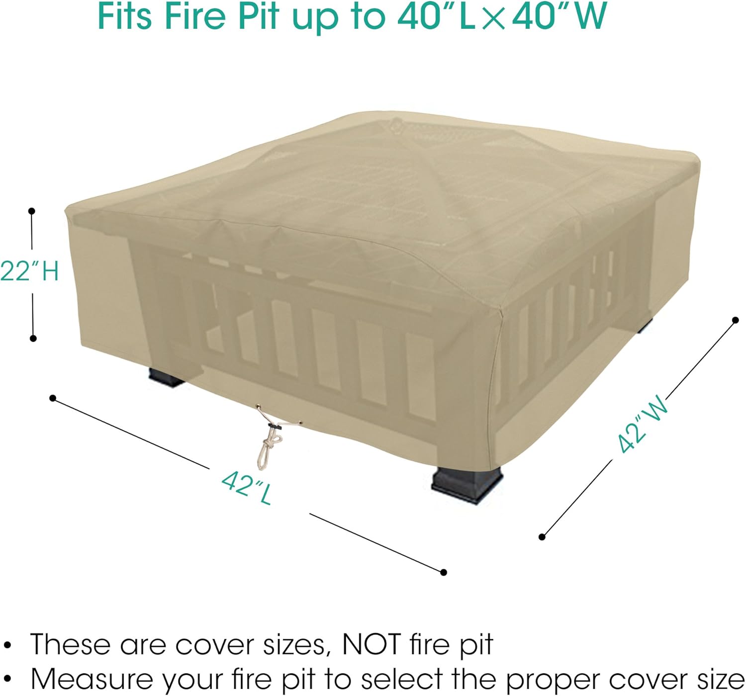 SunPatio Funda cuadrada para fogata de exterior de 42 pulgadas, funda impermeable para fogatamesa, funda resistente para muebles de patio,