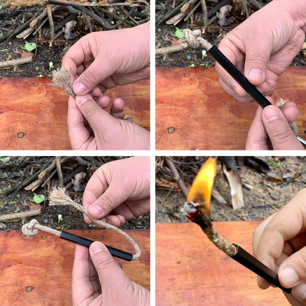 Kit de supervivencia para iniciador de fuego, varilla de ferro más grande con cordón de golpeador de 3 pulgadas de largo, pedernal y acero, cordón
