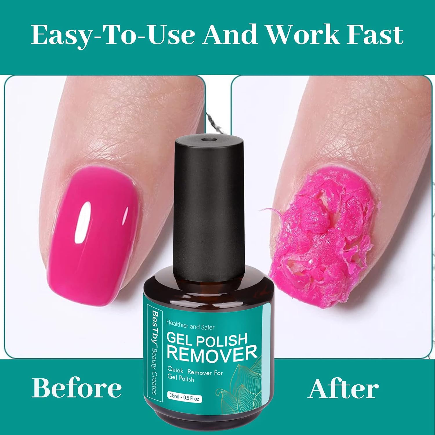 Removedor de esmalte de uñas de gel (2 paquetes de 0.5 fl oz), removedor de esmalte de gel profesional de 3 a 5 minutos con cinta de látex líquido