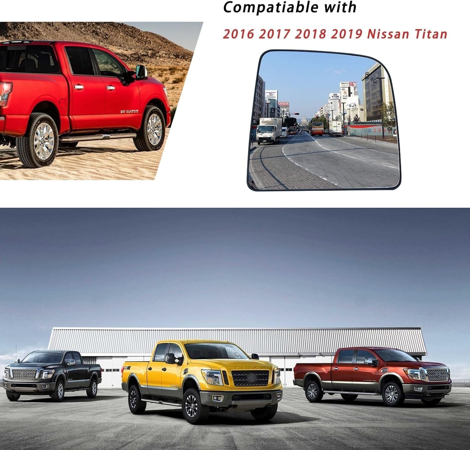 Espejo lateral derecho de repuesto para Nissan Titan 2016 2017 2018 2019  para espejo lateral Nissan Titan con soporte trasero y sistema de