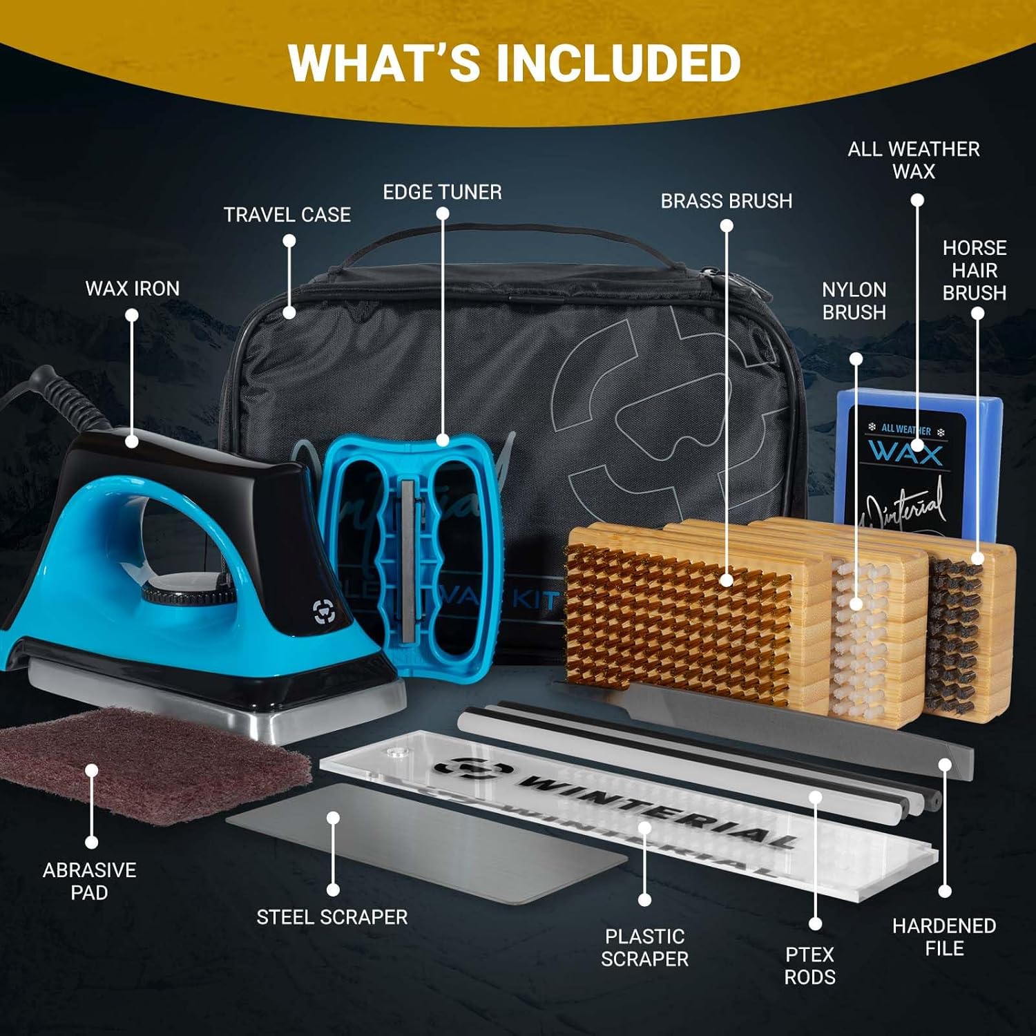 Winterial Snowboard and Ski Tuning Kit, with Iron, All-Temp Snowboard Wax, Angled Edge Tuner File, PTEX Rods and Wax Apron