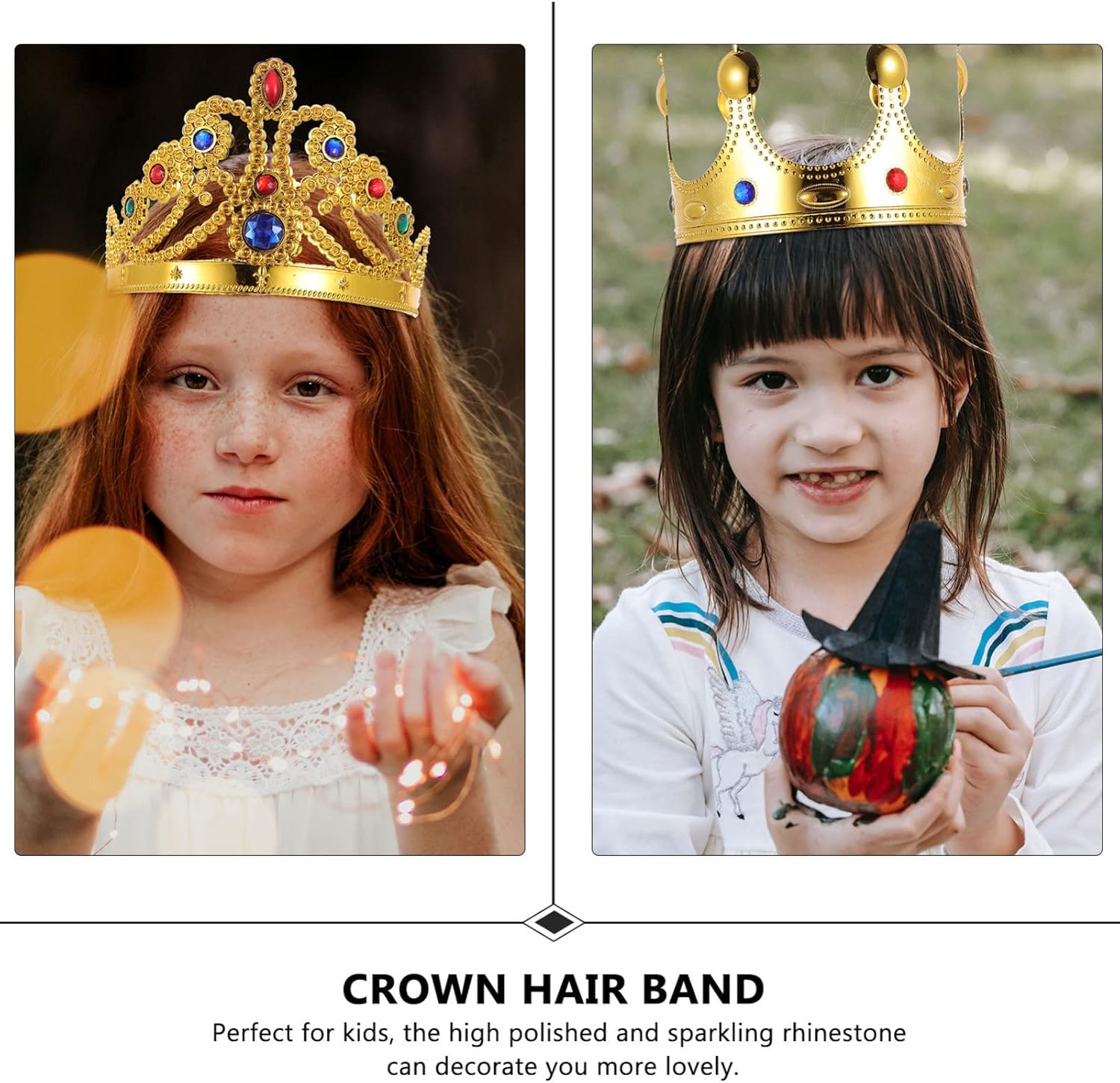 Ipetboom Juego de 4 coronas, corona de oro con diamantes de imitación, corona de rey y reina, corona de cumpleaños para fiesta, accesorios de
