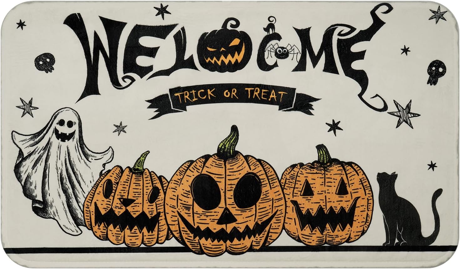 Alishomtll Felpudo de Halloween, tapete de calabaza de Halloween, antideslizante y lavable, tapete decorativo de bienvenida de Halloween, interior y