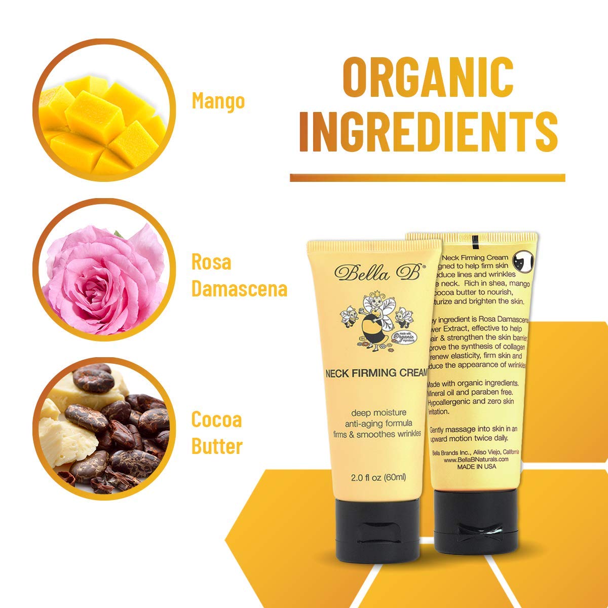 Bella B Crema reafirmante para el cuello de 2.0 onzas, crema para el cuello, crema antiarrugas para mujeres, crema para tensar la piel, reparación