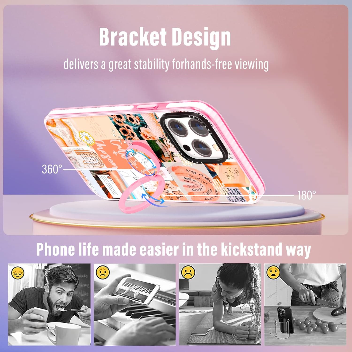 Toycamp Funda para iPhone 13 Pro Max para mujer, diseño artístico de collage vintage, para niñas y adolescentes, bonita funda con soporte de anillo
