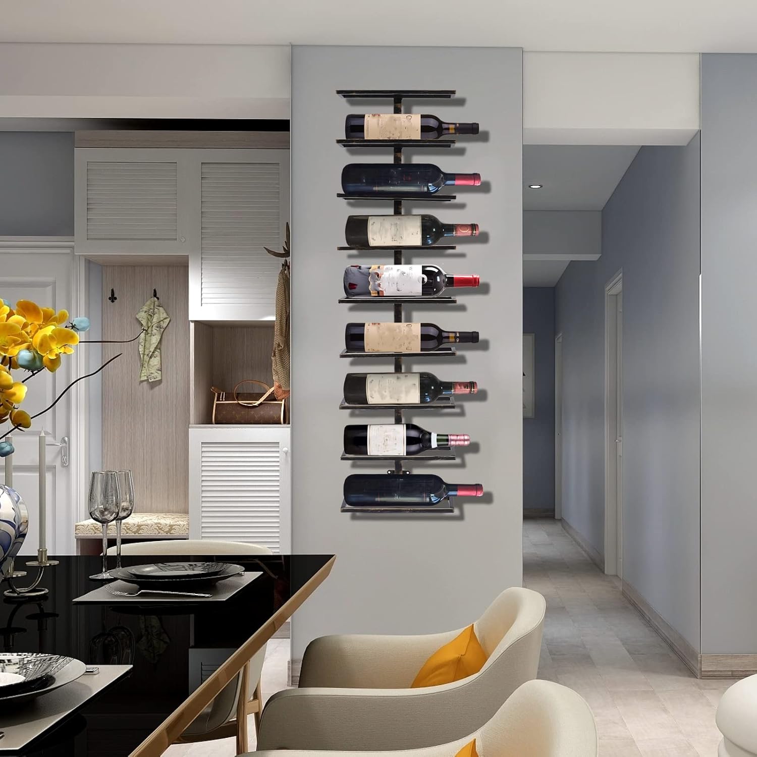 Estante de vino montado en la pared de 9 capas, estante de vino, soporte de almacenamiento de botellas de vino, soporte organizador de bodega,