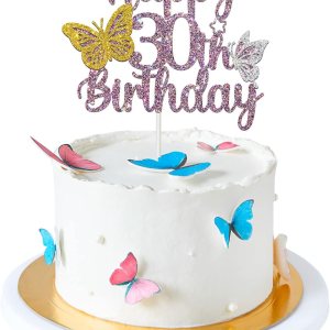 Decoración para tarta de cumpleaños de 30 años con purpurina morada, decoración de pastel de mariposa 30, decoración para tartas de cumpleaños de 30 Decoración para tarta de cumpleaños de 30 años con purpurina morada, decoración de pastel de mariposa 30, decoración para tartas de cumpleaños de 30