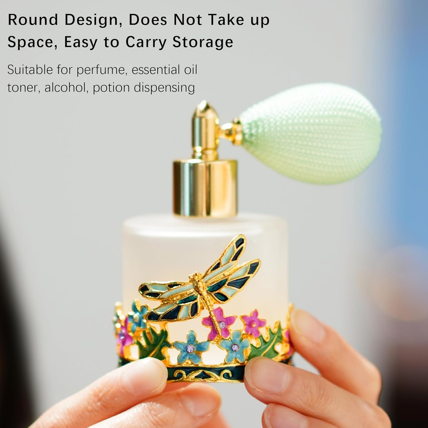 YU FENG Botella de perfume recargable esmerilada de 0.6 fl oz, botella de perfume de vidrio redonda pintada a mano vacía de perfume de viaje