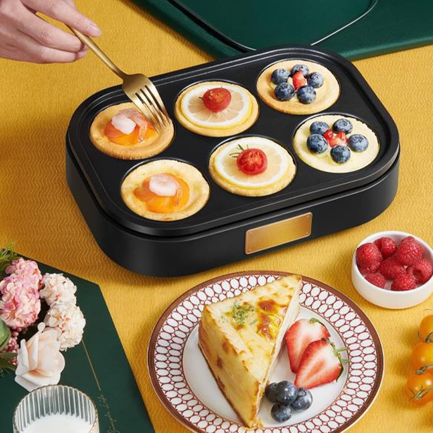 Mini sartén eléctrica para panqueques de 6 agujeros, sartén antiadherente de huevos, máquina para hornear antiadherente, desayuno multifuncional,