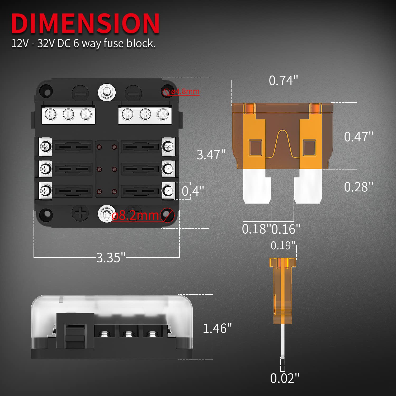 DaierTek Panel de interruptor basculante marino de 6 cuadras, 12 voltios con encendedor de cigarrillos USB, voltímetro + bloque de fusibles de 12 V,