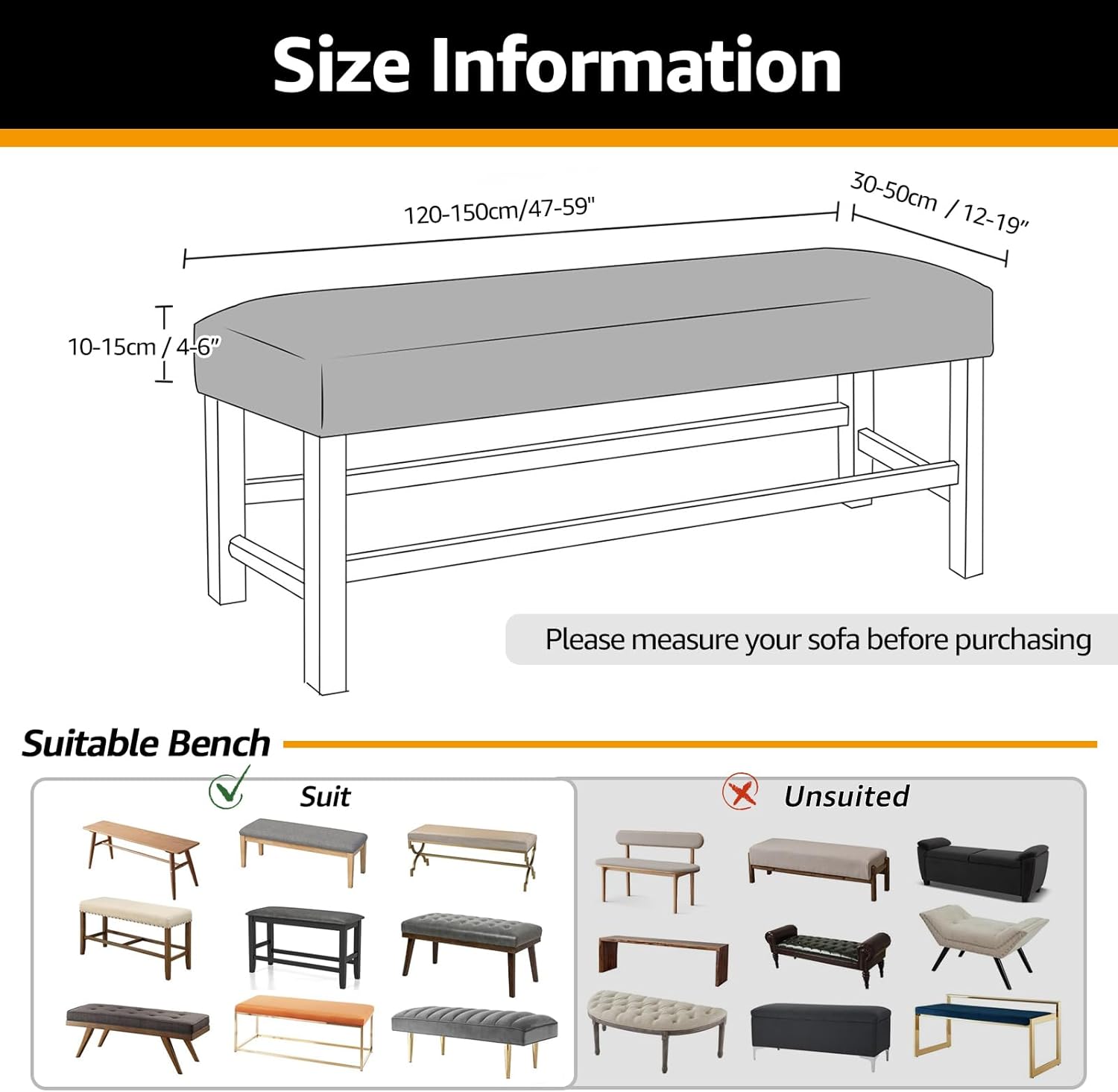 Funda de banco de jacquard elástica para comedor, antipolvo, extraíble, lavable, para sala de estar, dormitorio, cocina (47-59 pulgadas, marrón