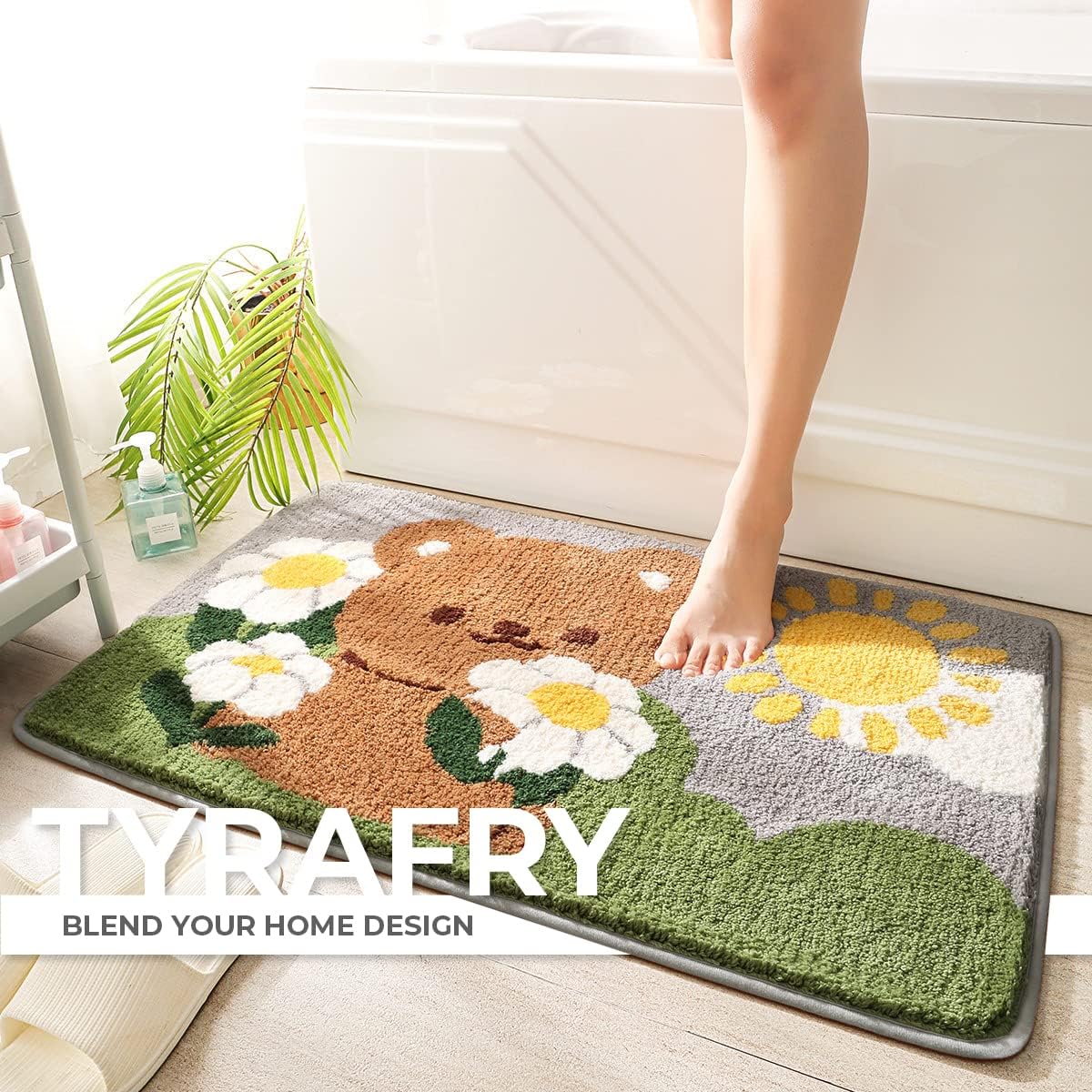 Tyrafry Bonita alfombra de baño de 16 x 24 pulgadas, tapete de oso para baño y dormitorio, antideslizante, absorbente, suave, tapete de baño peludo,