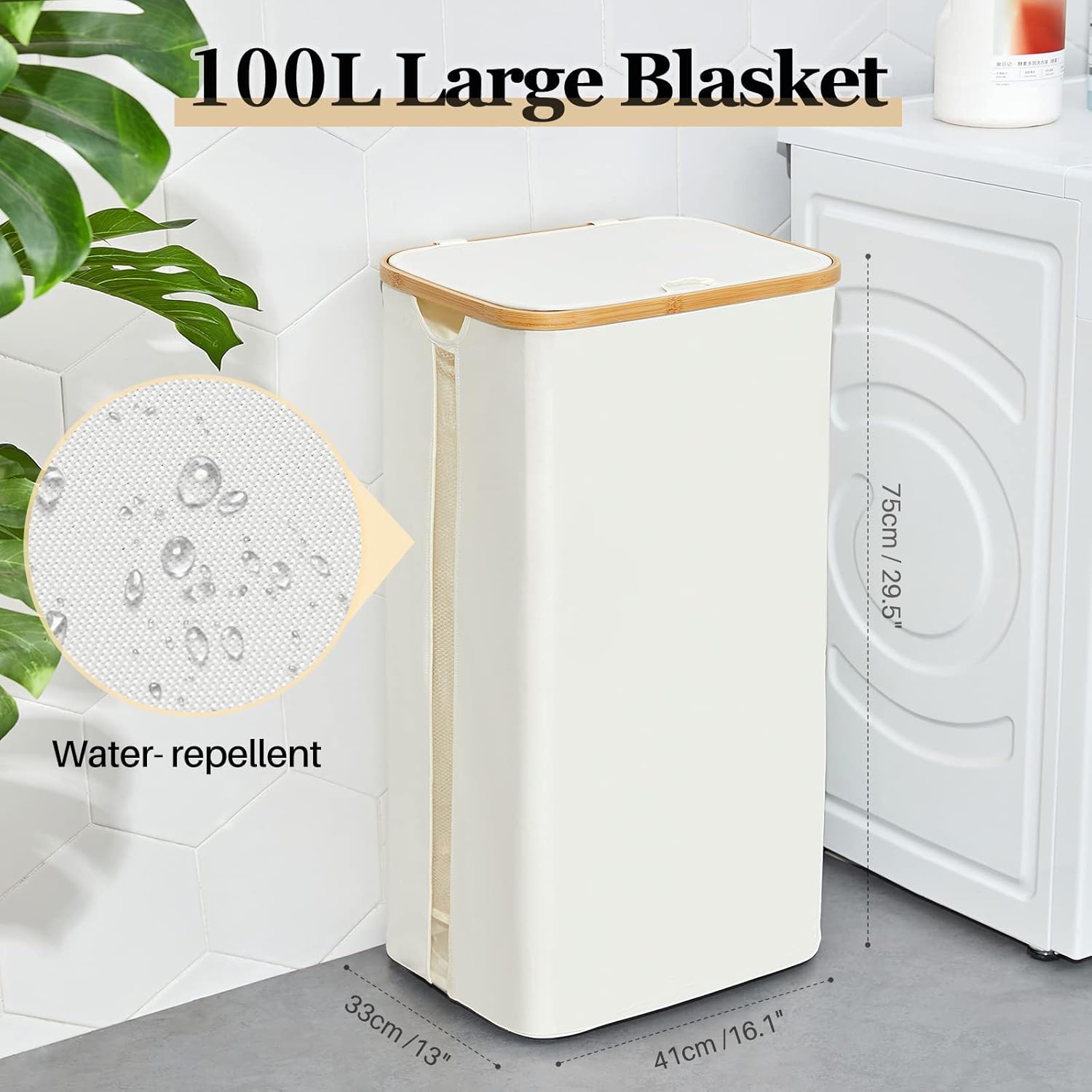 Cesta de lavandería con tapa, cesta grande de lavandería de 100 litros, cesta de ropa con ventana transparente visible, bolsas de lavandería