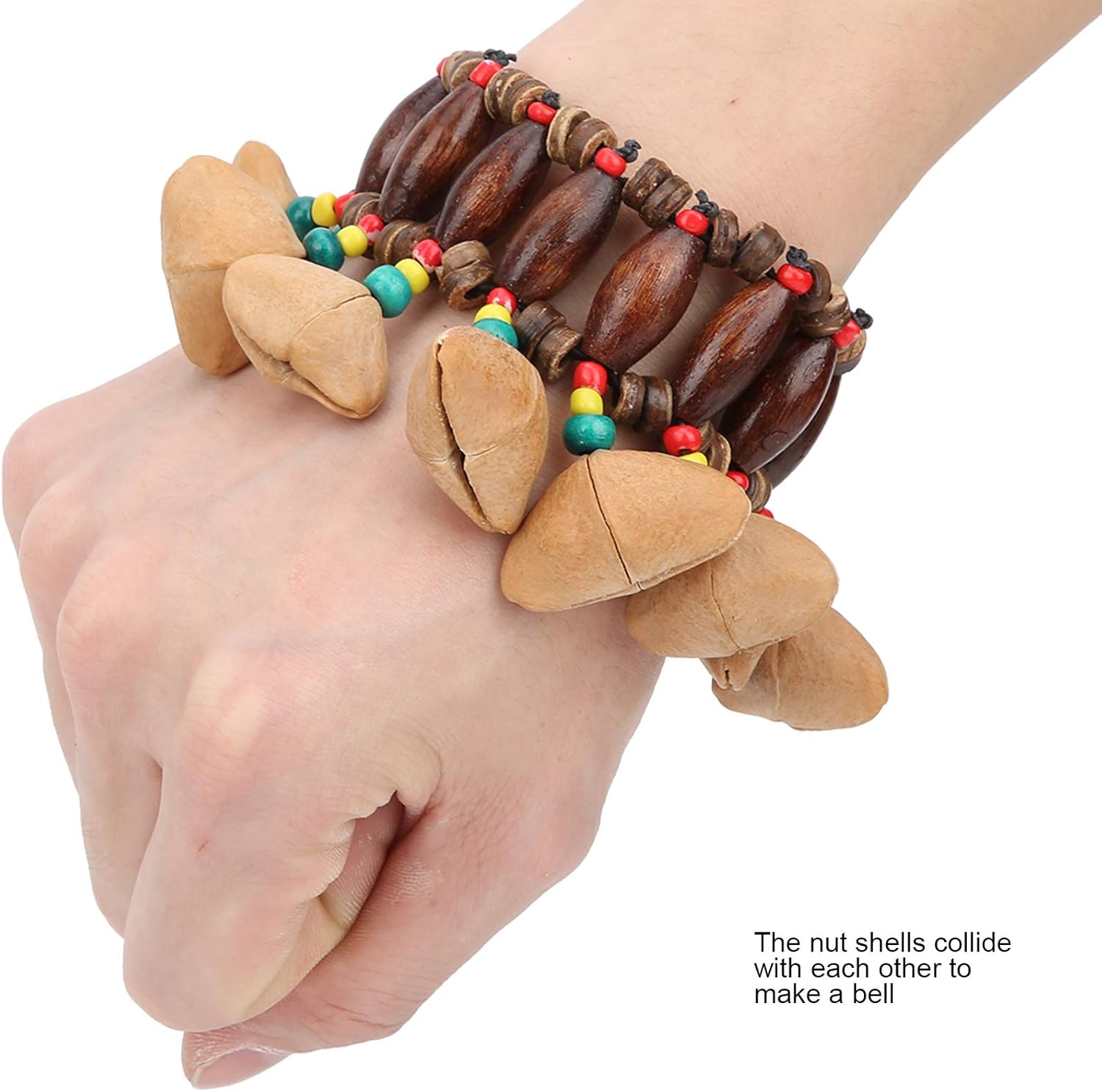 RiToEasysports Pulsera de tambor africano, hecha a mano, con concha de nuez, percusión, estilo tribal africano, pulsera de tambor con sonido nítido