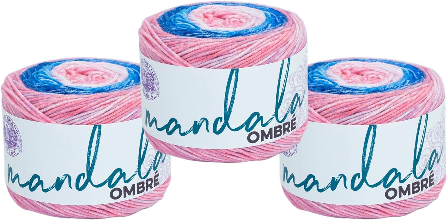 Lion Brand Yarn Mandala Ombré – Ovillo de hilo suave para tejer y tejer, puro, paquete de 3 unidades