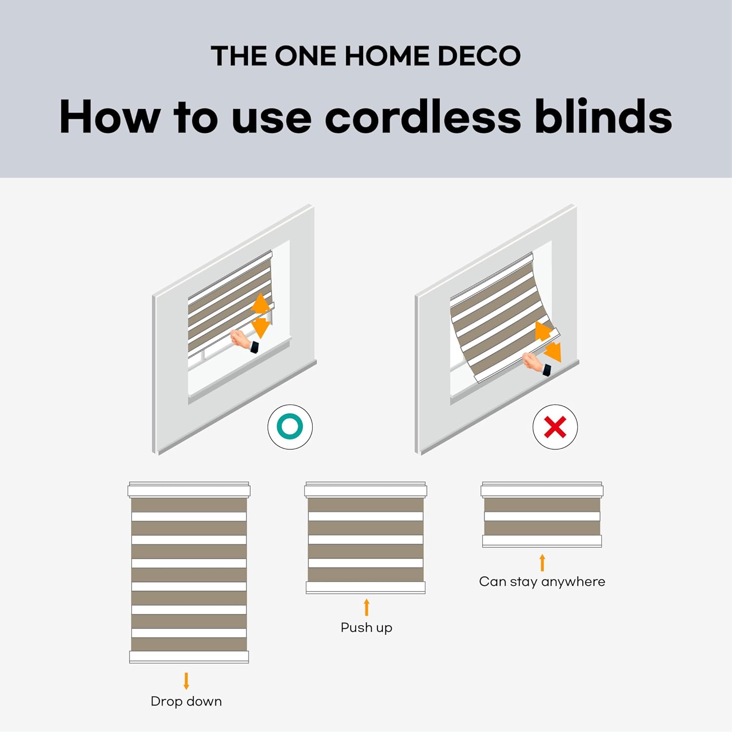 THE ONE HOME DECO Persianas sin cordones para persianas y persianas de doble capa con diseño de cebra, horizontales, para filtrar la privacidad,