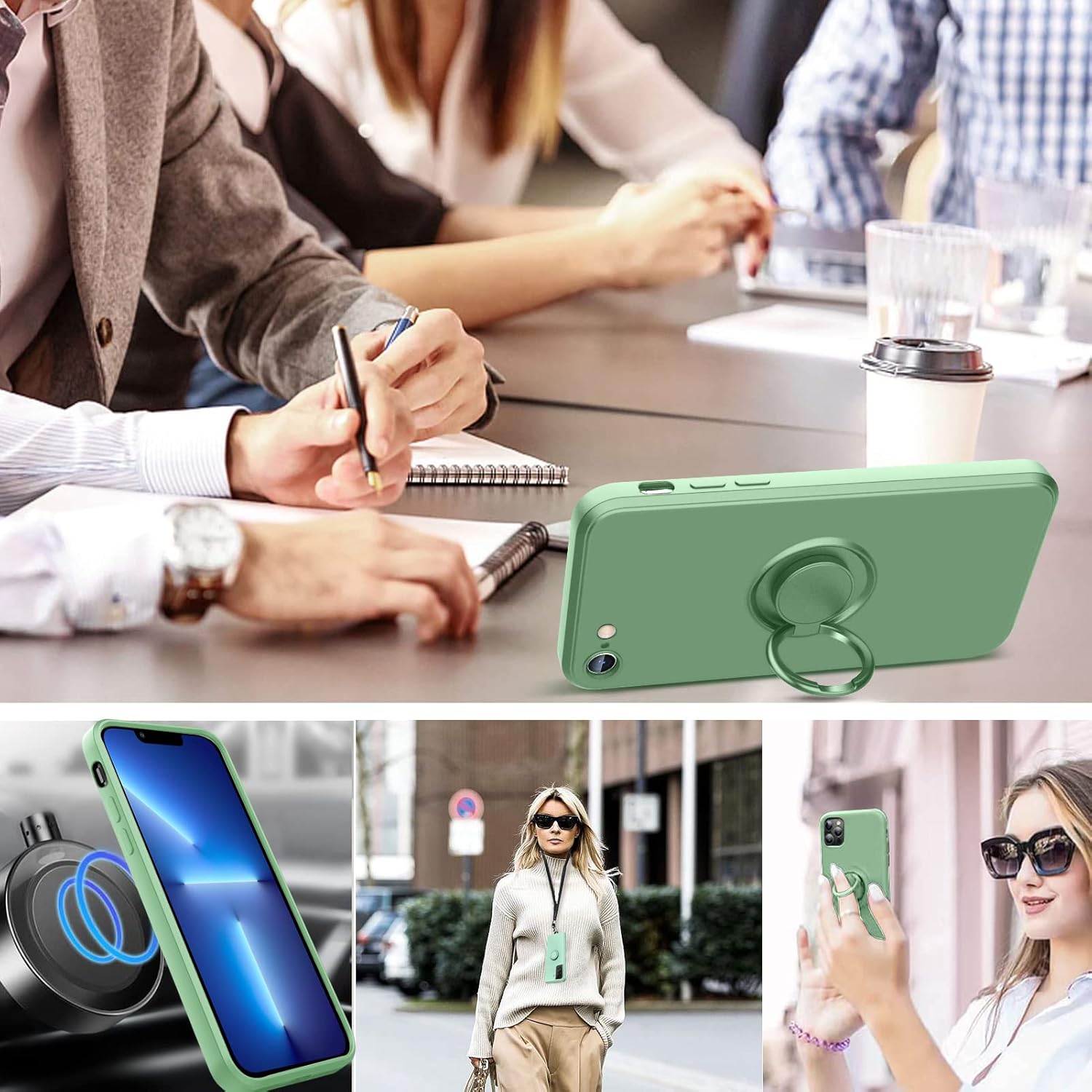AYSZNBLA Funda para Samsung Galaxy S23 Ultra, con soporte de anillo giratorio de 360 y correa de silicona líquida, delgada, a prueba de golpes,