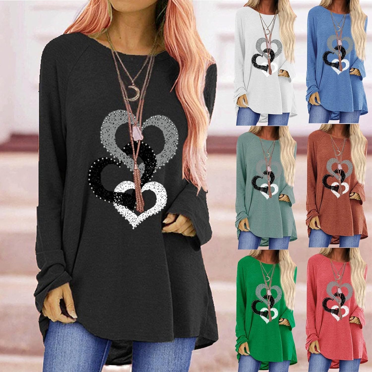 Túnicas o tops para mujer para llevar con leggings, manga larga, ajuste holgado, ropa de otoño, cuello redondo, degradado, cómodas, blusas
