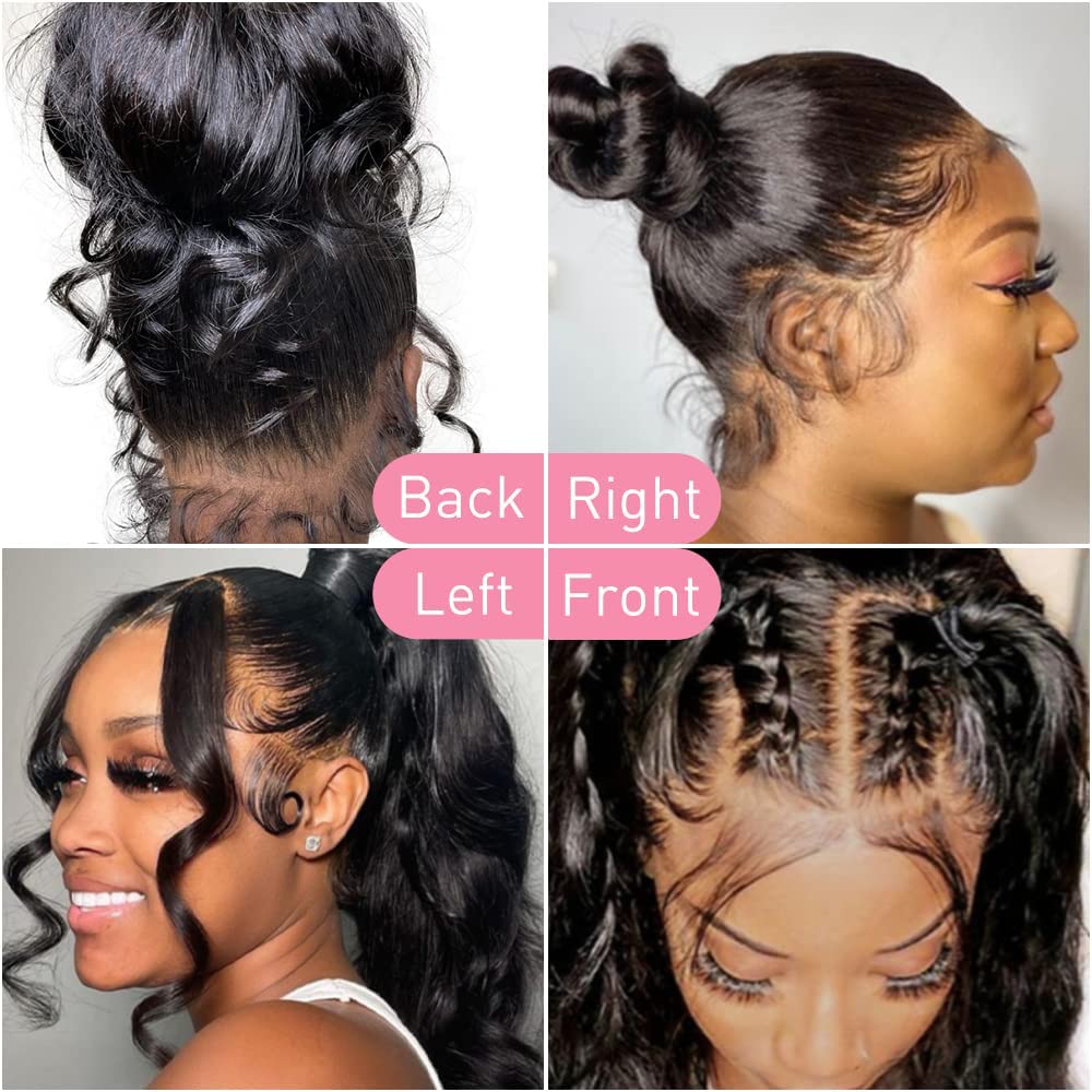 ghotool Pelucas de cabello humano con encaje frontal 360 de densidad del 200 %, pelucas de cabello humano ondulado con encaje frontal HD para
