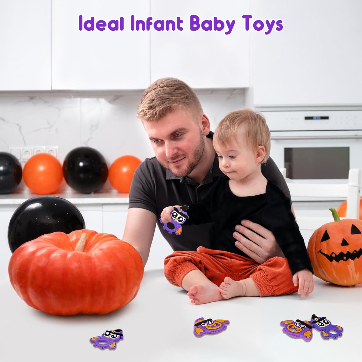 Juguete de dentición de Halloween para bebés de 3 a 12 meses, regalos temáticos de búho lindo de Halloween, juguete de dentición para bebés, curvas