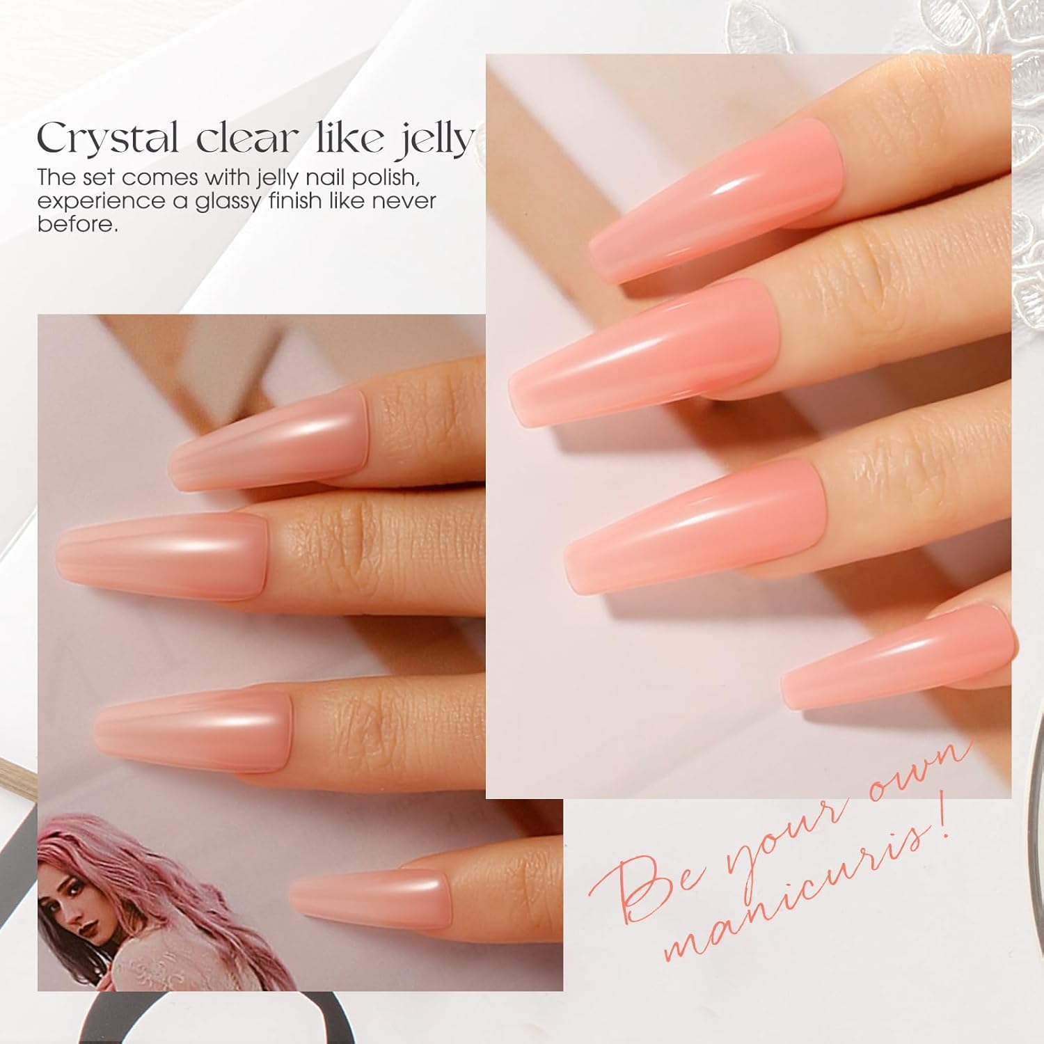 ROSALIND Juego de 35 esmaltes de uñas de gel, colección de esmaltes de gel rosa, rojo, gelatina blanca, juego de inicio de verano, esmalte de uñas