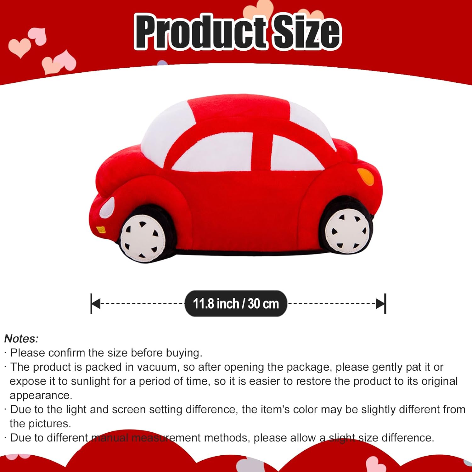 Almohada roja de peluche en forma de coche con forma de juguete lindo regalo para niños, 11.8 pulgadas