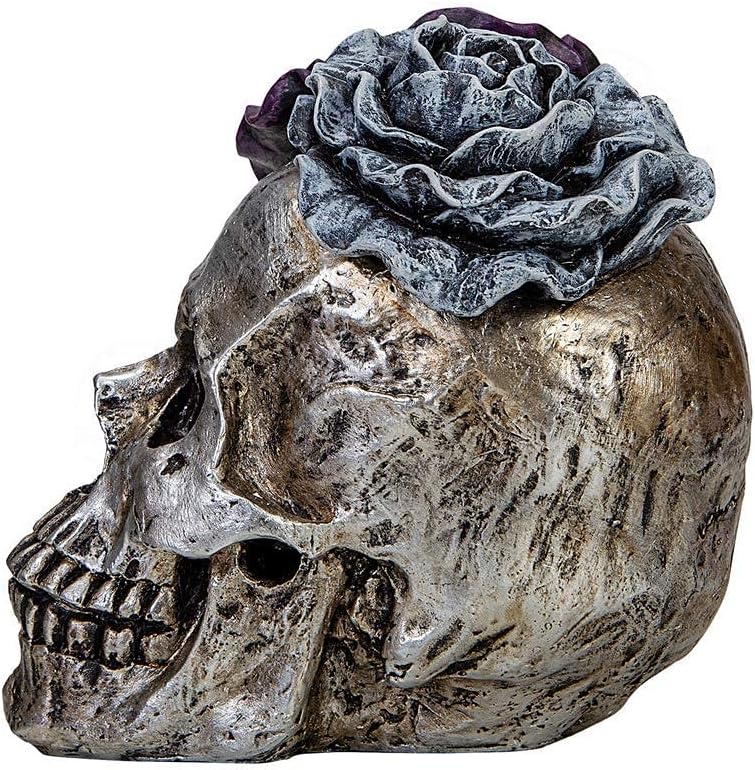Estatuas de calavera de Halloween, decoración del hogar, día de muertos, morado, gris, rosa, plata, calavera de resina, decoración de calavera de
