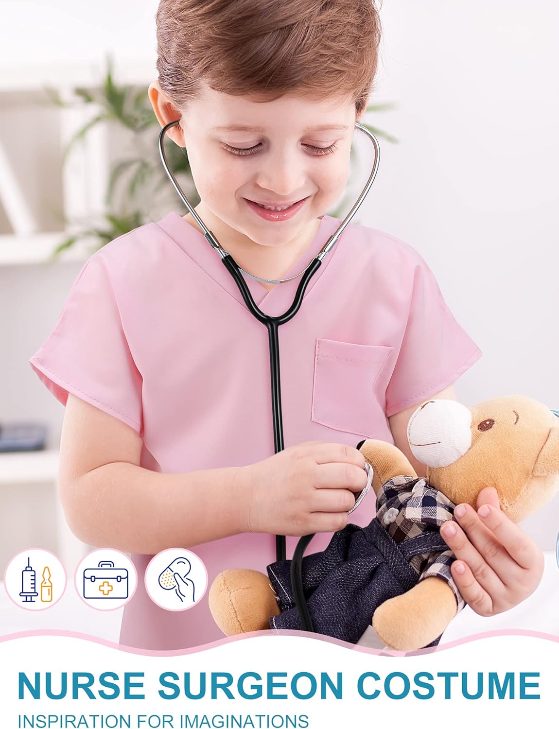 Zhanmai Conjunto de uniforme médico, disfraz de juego de simulación con juguete de juego de rol para Halloween