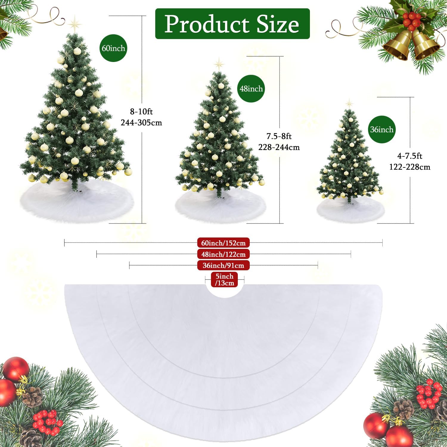Falda de árbol de Navidad de 48 pulgadas, falda de árbol grande, falda de árbol de piel blanca para decoración de árbol de fiesta de Navidad