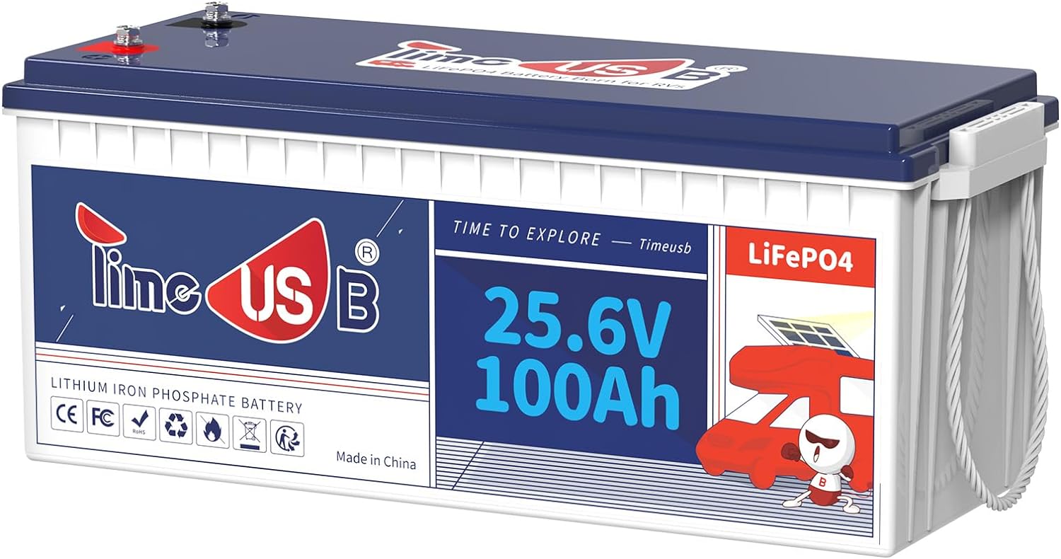 Batería LiFePO4 de 24 V 100 Ah, batería de litio de 2.56 kWh, BMS de 100 A integrada, vida útil de 10 años con celdas LiFePO4 de grado A, perfecta