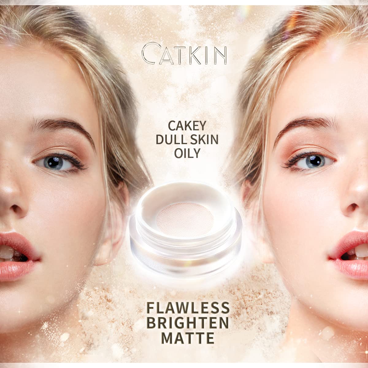 CATKIN Dreamworld Air Makeup – Polvo de acabado suelto para maquillaje, control de aceite, mate, natural, con soplo (C01 Natural)