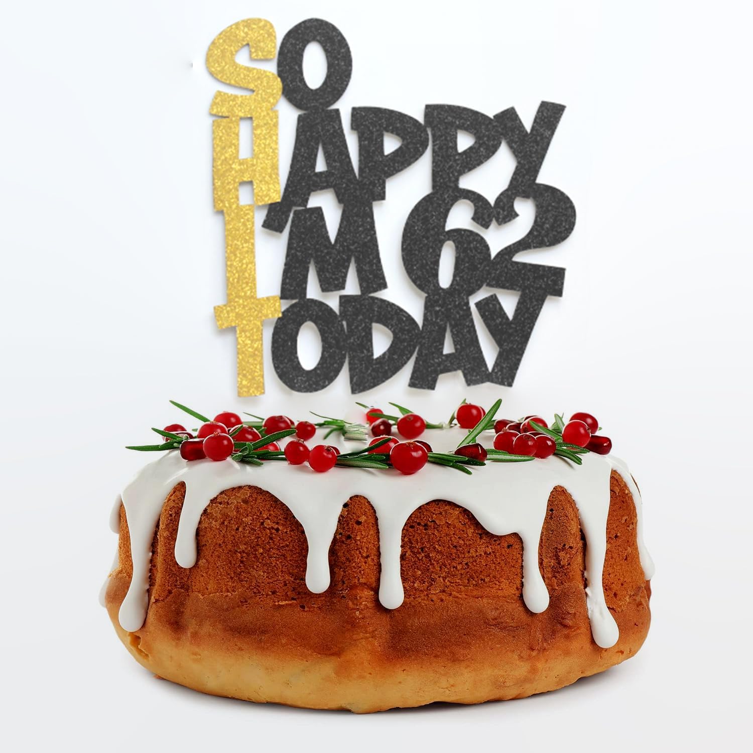 Decoración para tartas con purpurina para 62 años de edad, suministros de decoración de fiesta de cumpleaños, regalos divertidos de feliz cumpleaños