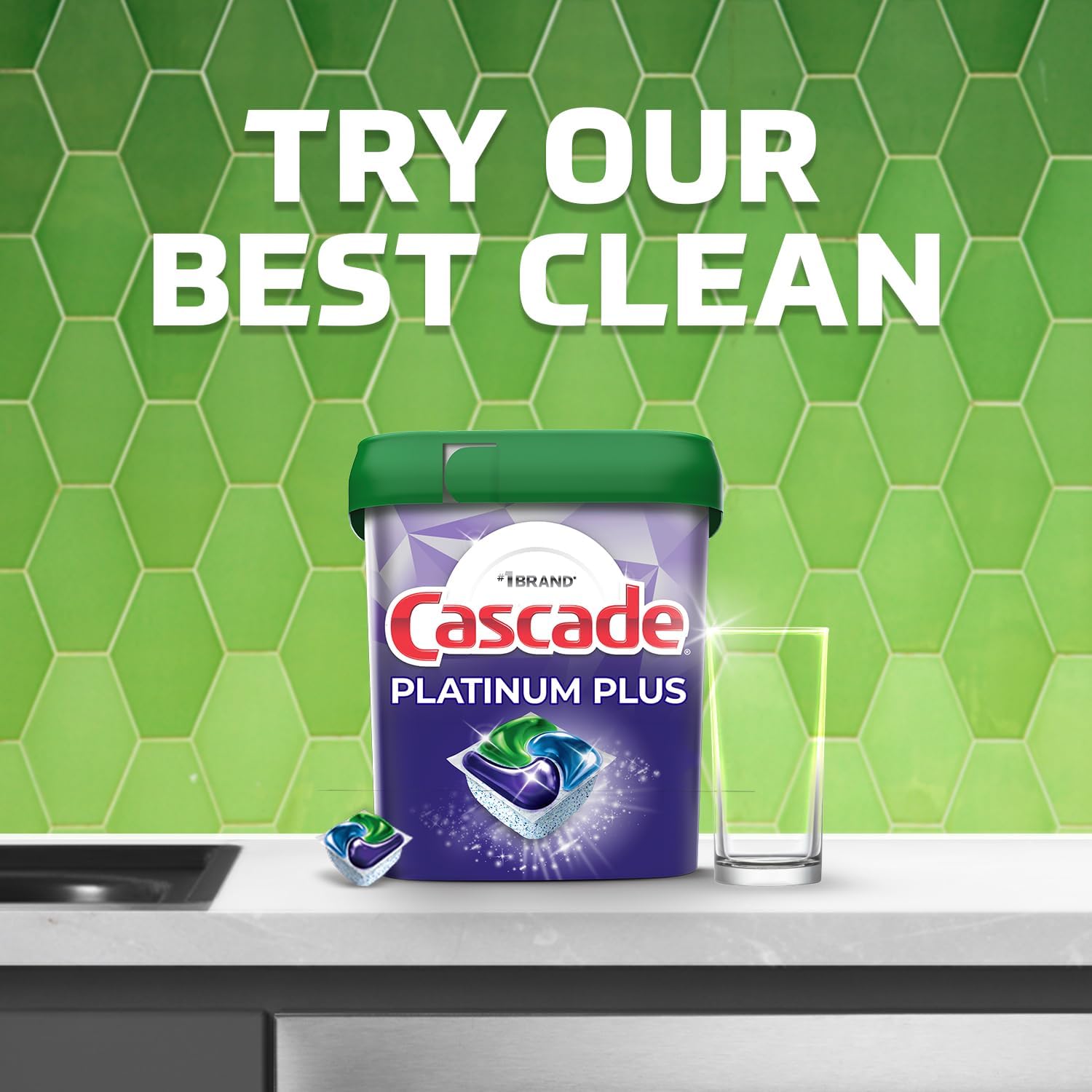 Cascade Platinum Plus Cápsulas para lavavajillas, detergente para platos ActionPacs, Clean Lemon, 62 unidades