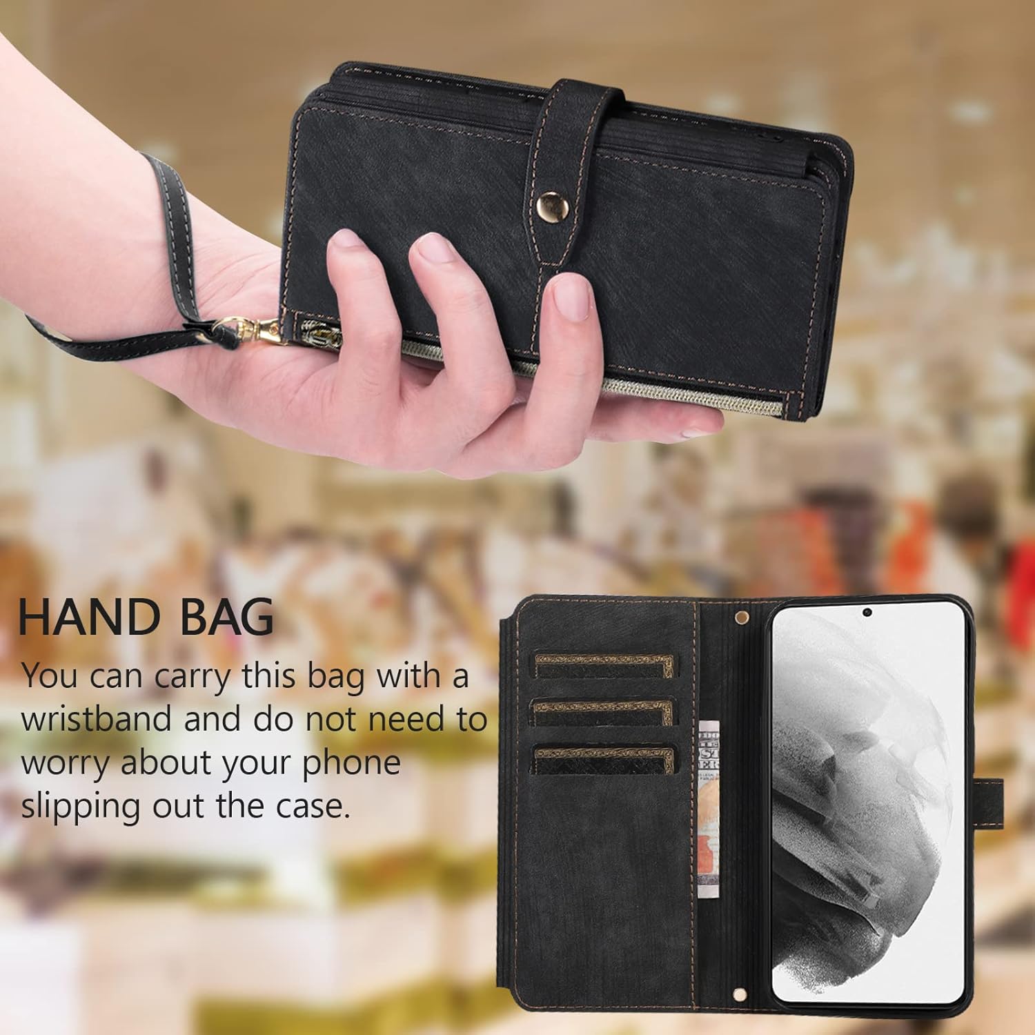 UEEBAI Funda para iPhone 12 Mini de 5.4 pulgadas, 9 ranuras para tarjetas, cartera de cuero retro a prueba de golpes, con correa de mano, ranuras