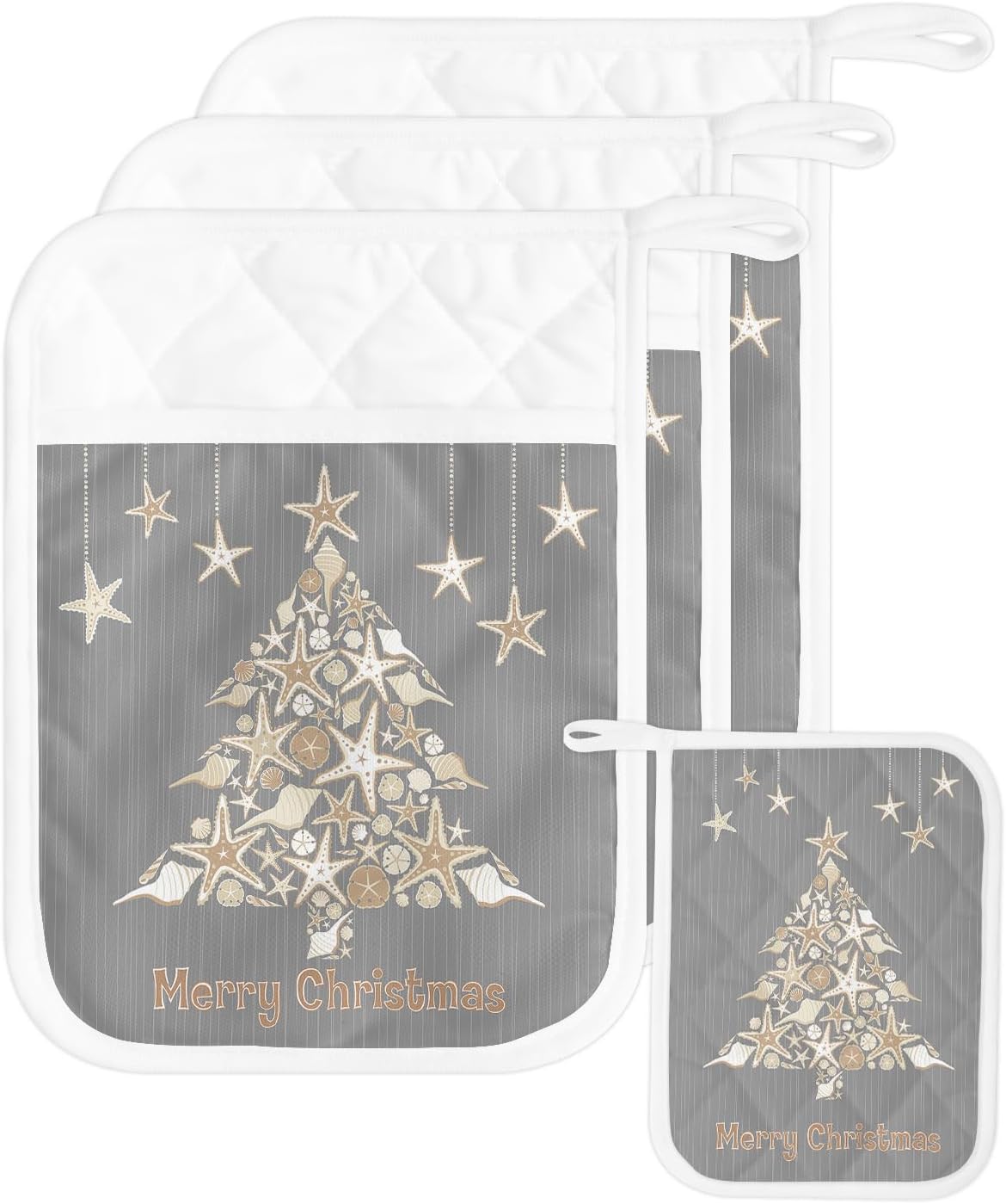 Christmas Tree 3Pcs Pot Holders for Kitchen,Non Slip & Heat Insulation Terry Cloth Potholder Set with Pocket,Thick Hot Pad Oven Mitts Trivet