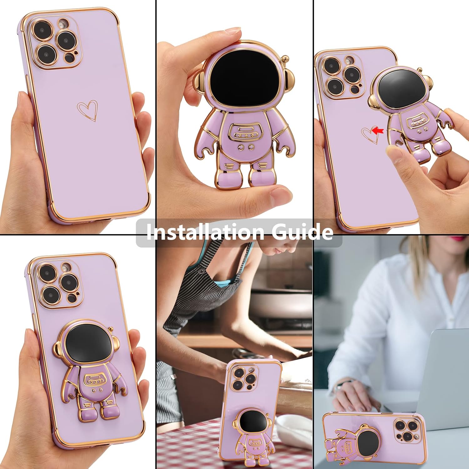 RALEAVO Funda para iPhone 13 Pro, bonita funda de astronauta 6D con función atril, cubierta de lujo enchapado de lujo, ajuste delgado, TPU suave, a