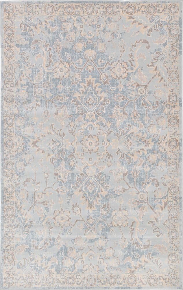 Unique Loom Paris Collection – Alfombra tradicional envejecida en tonos pastel azul claro (5 pies x 8 pies)