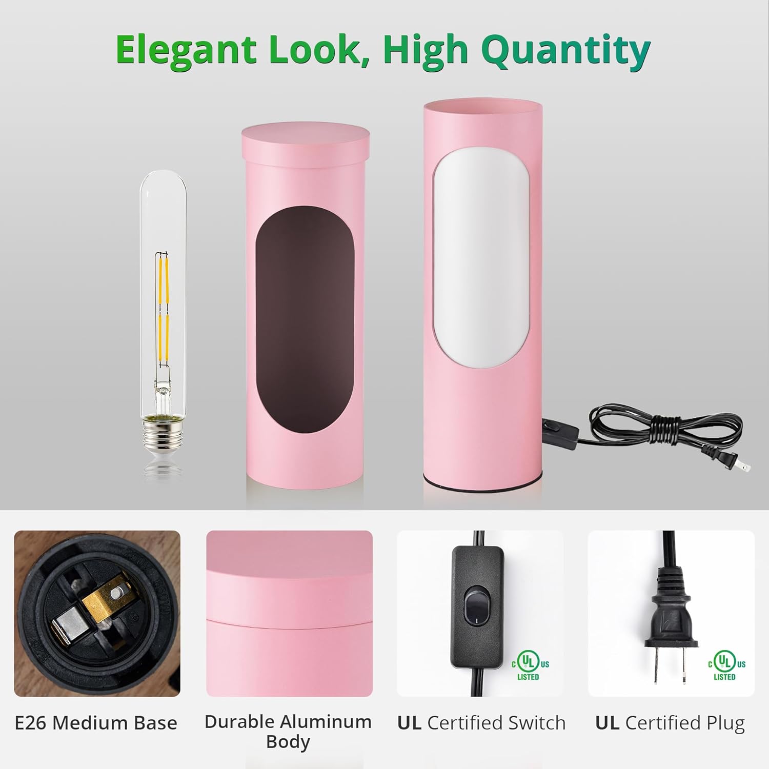 LEDIARY Lámpara Shabbos, lámpara kosher rosa para Shabat, lámparas de mesa y luz nocturna para sala de estar, dormitorio, bombilla T10 incluida (4W