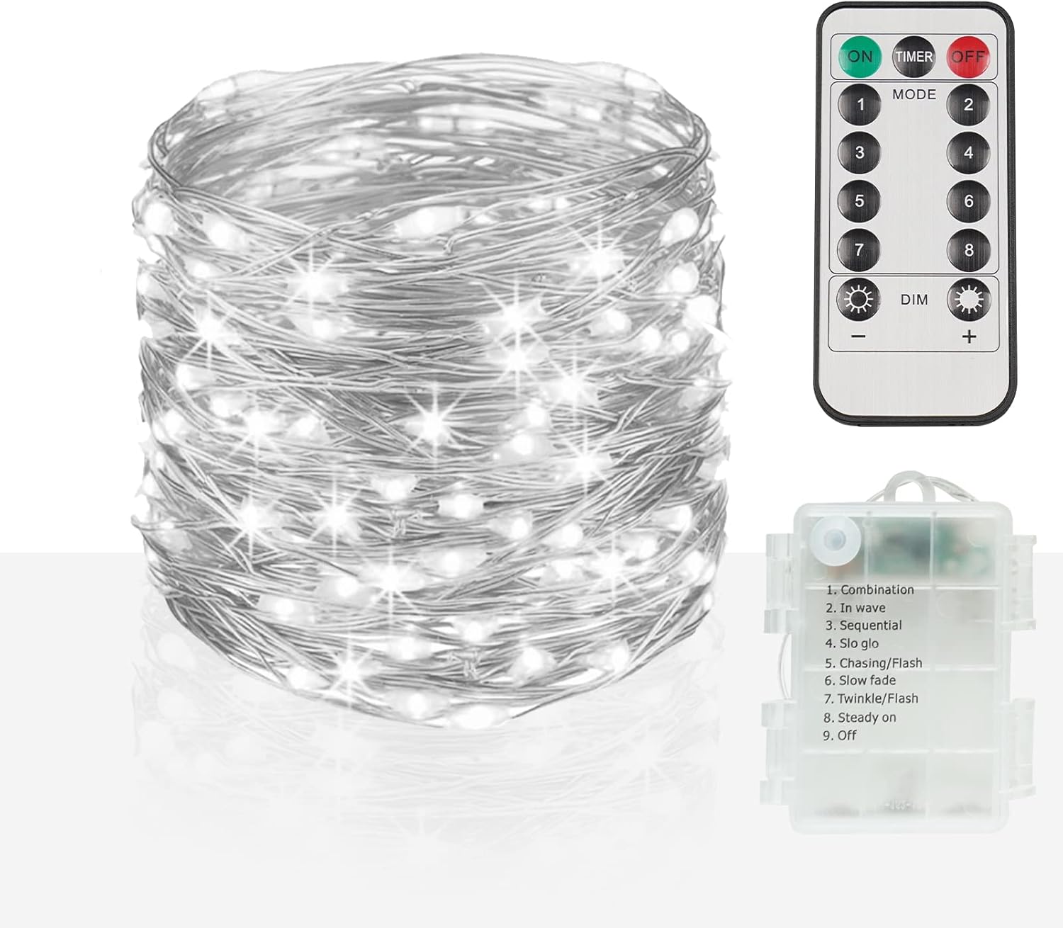 suddus Guirnalda de 200 luces LED para exteriores de 66 pies, funciona con pilas, con control remoto, luces LED parpadeantes para dormitorio,