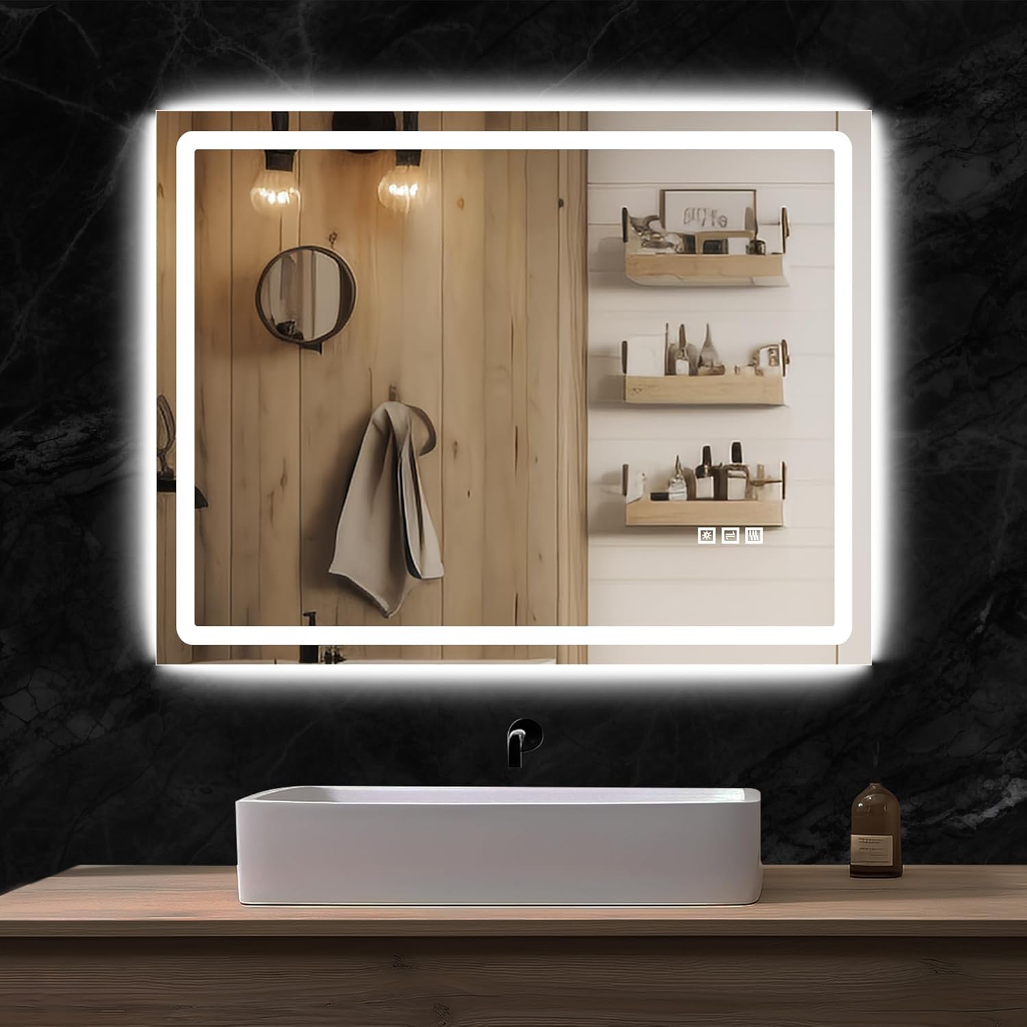 DURASPACE Espejo de baño LED de 36 x 28 pulgadas con luz frontal y retroiluminada, espejo de pared de tocador regulable, espejos de memoria antivaho