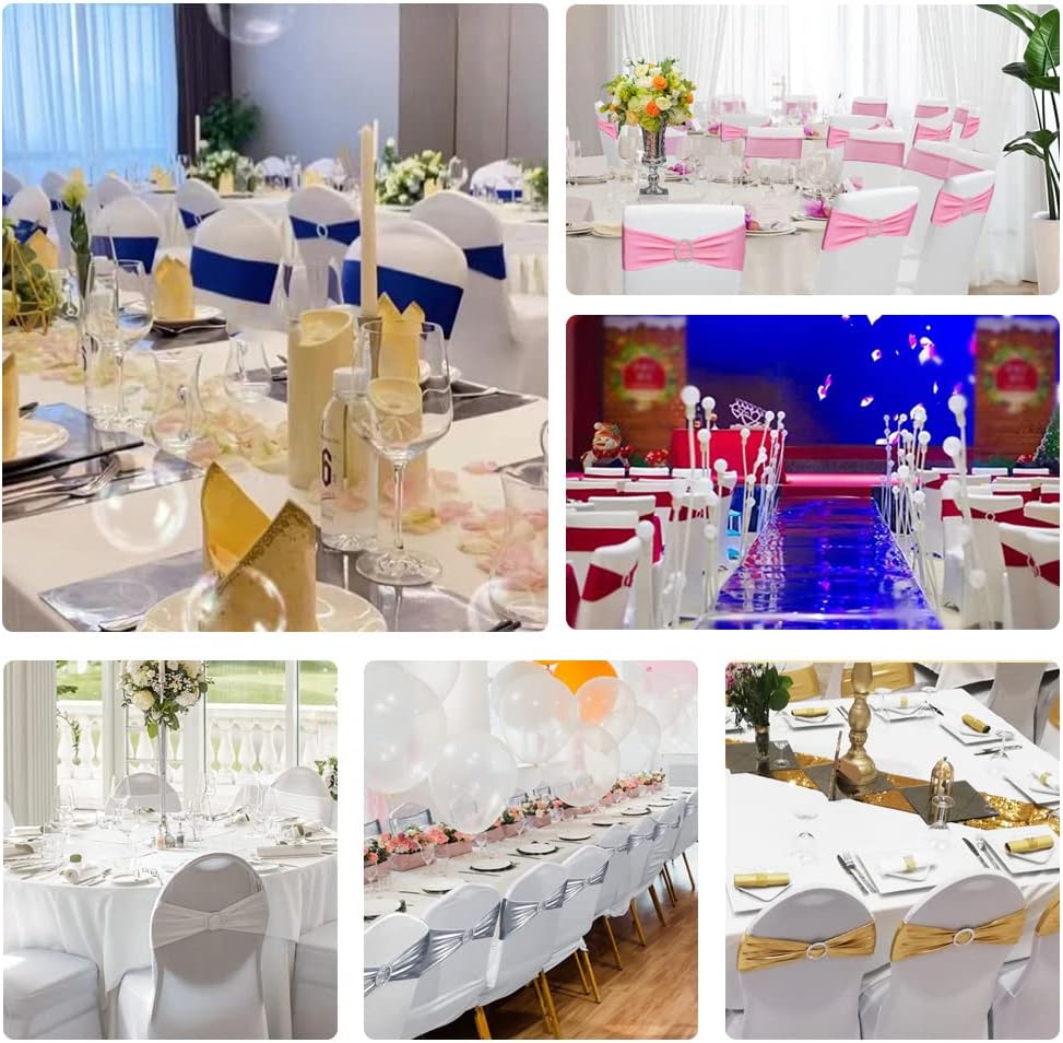 Bandas elásticas para sillas de elastano con hebilla deslizante para decoración de bodas y fiestas (dorado, 25 unidades)